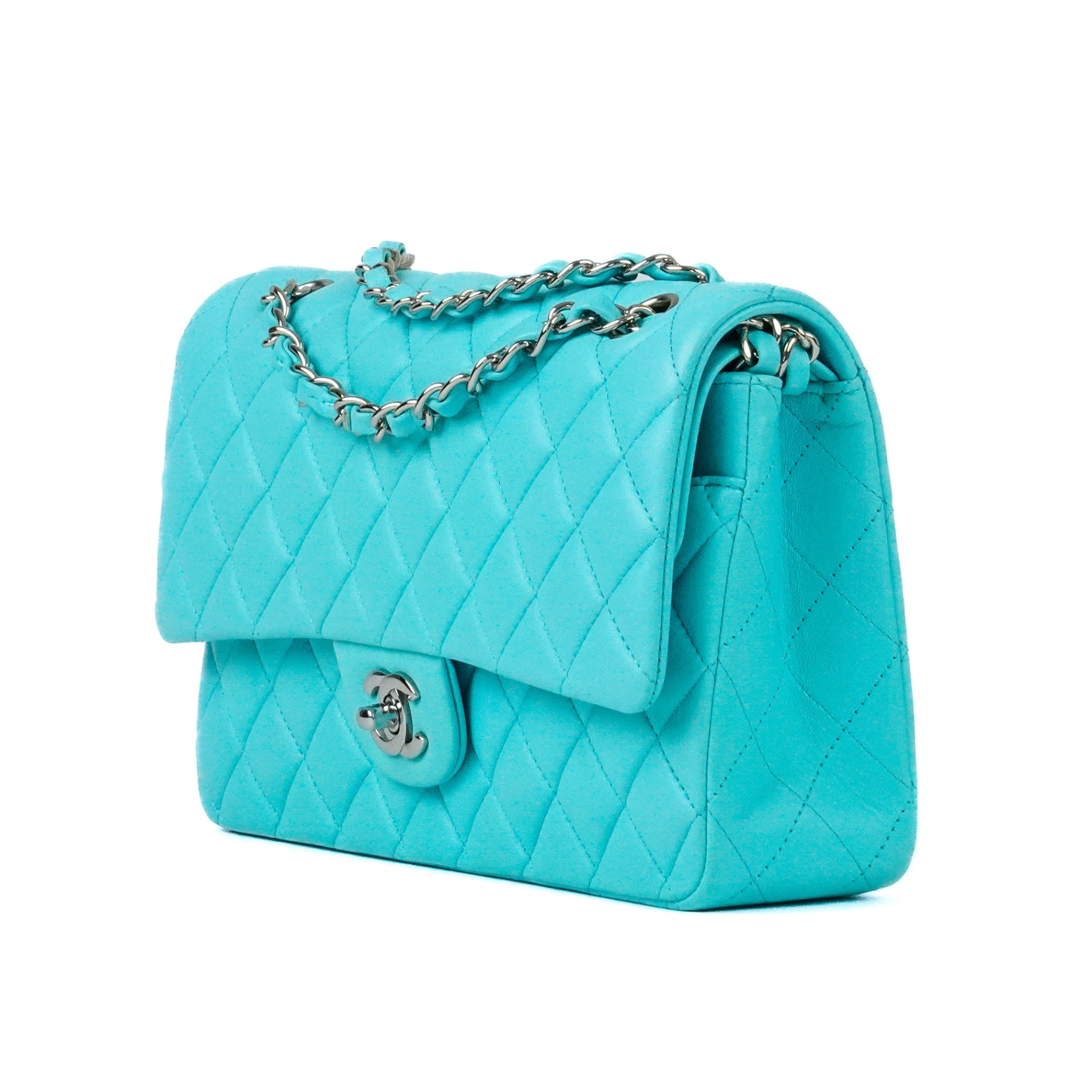 Chanel Timeless Classic in Turquoise Lambskin Leather SHW
