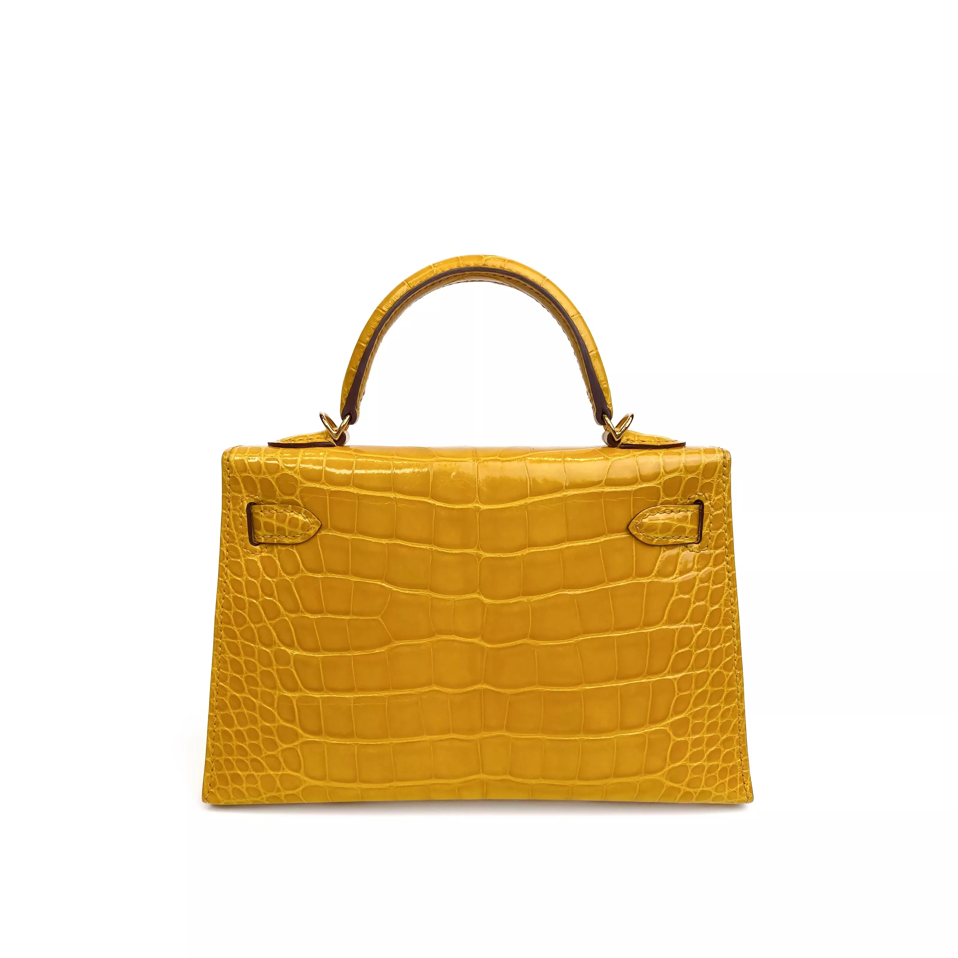 Hermes Kelly 20 Sellier Shiny Niloticus Croco Jaune D’Or GHW 3