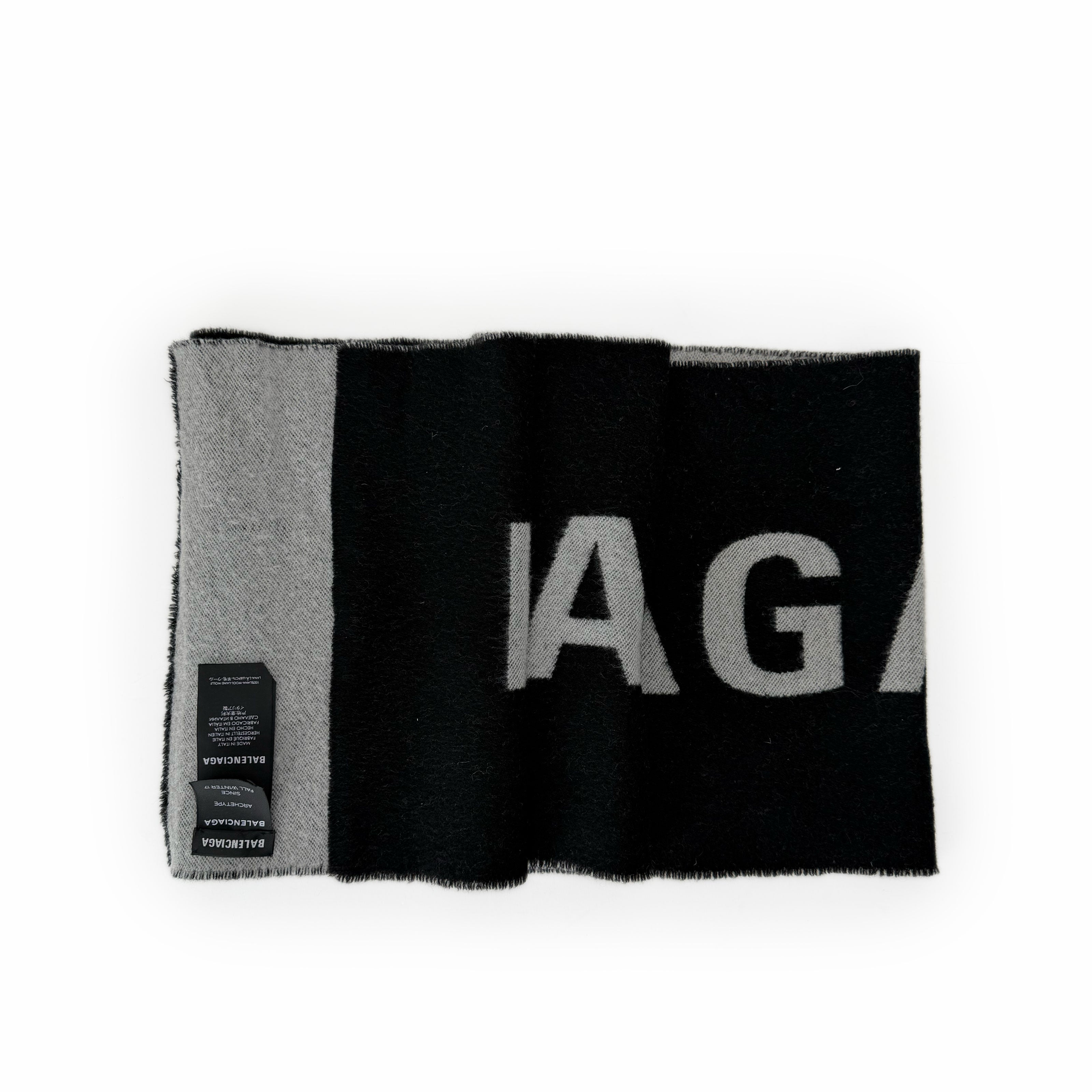 Balenciaga Black Wool Logo Scarf