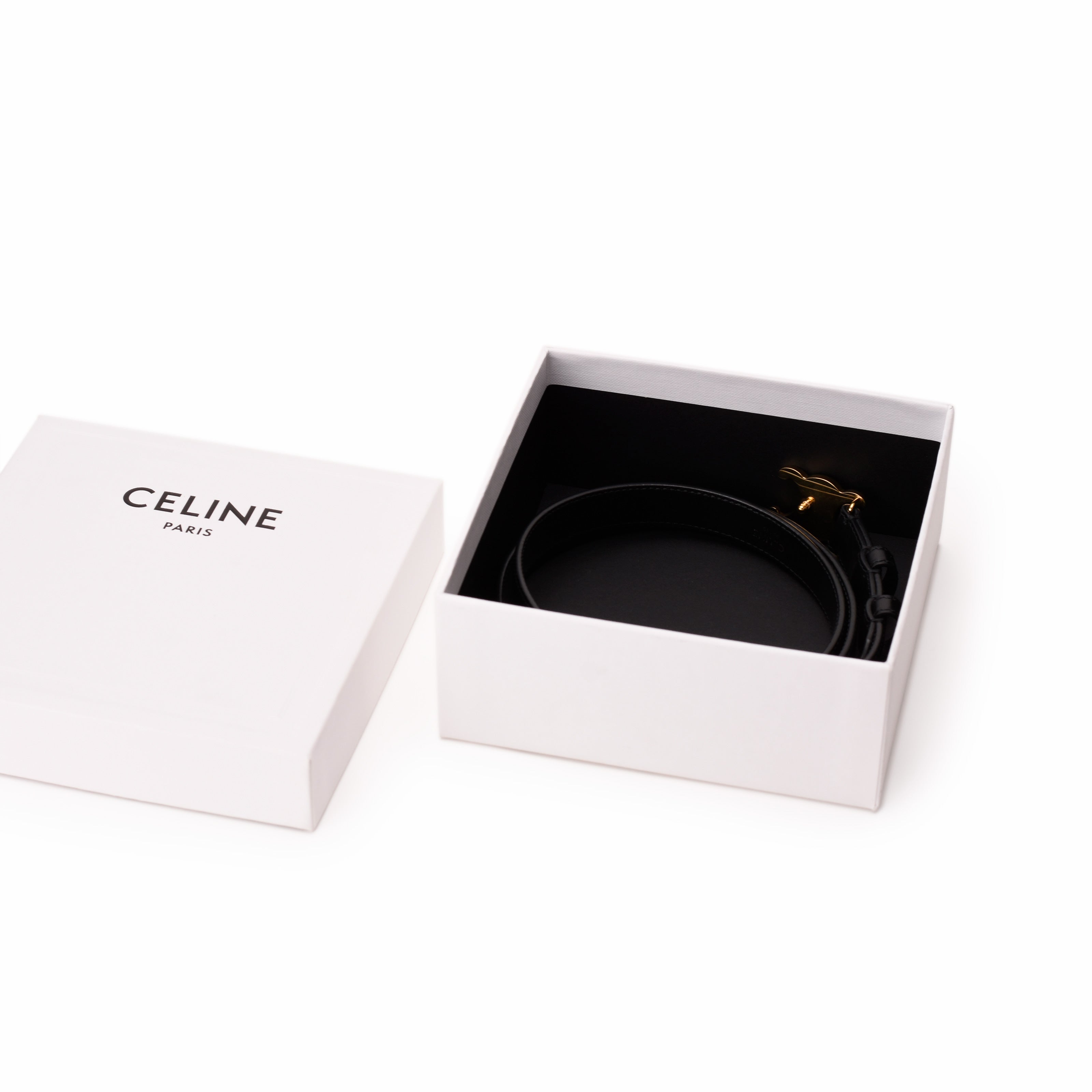 Celine Small Triomphe Belt in Black Smooth Calfskin