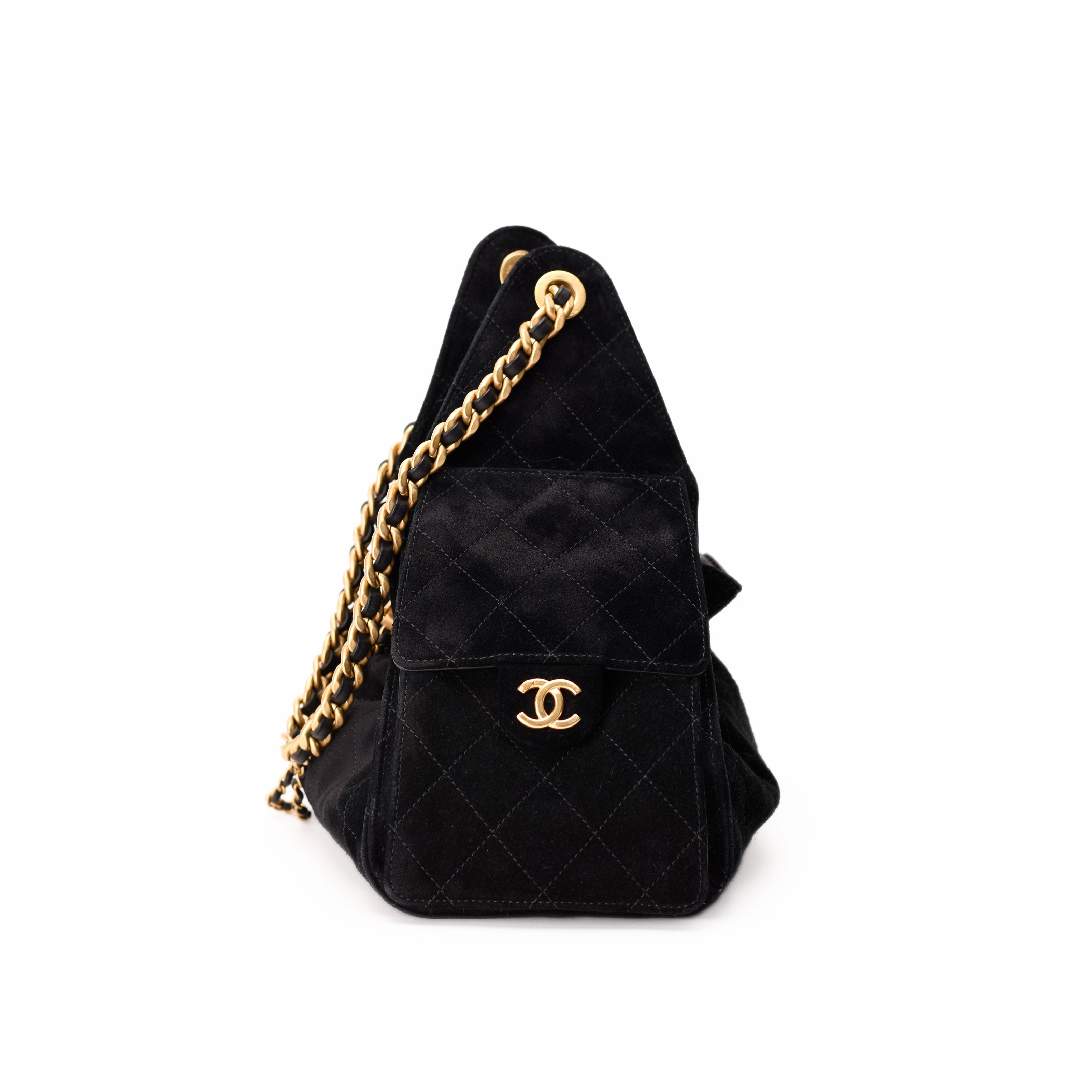 Chanel 25 Small Black Suede Calfskin Bag GHW