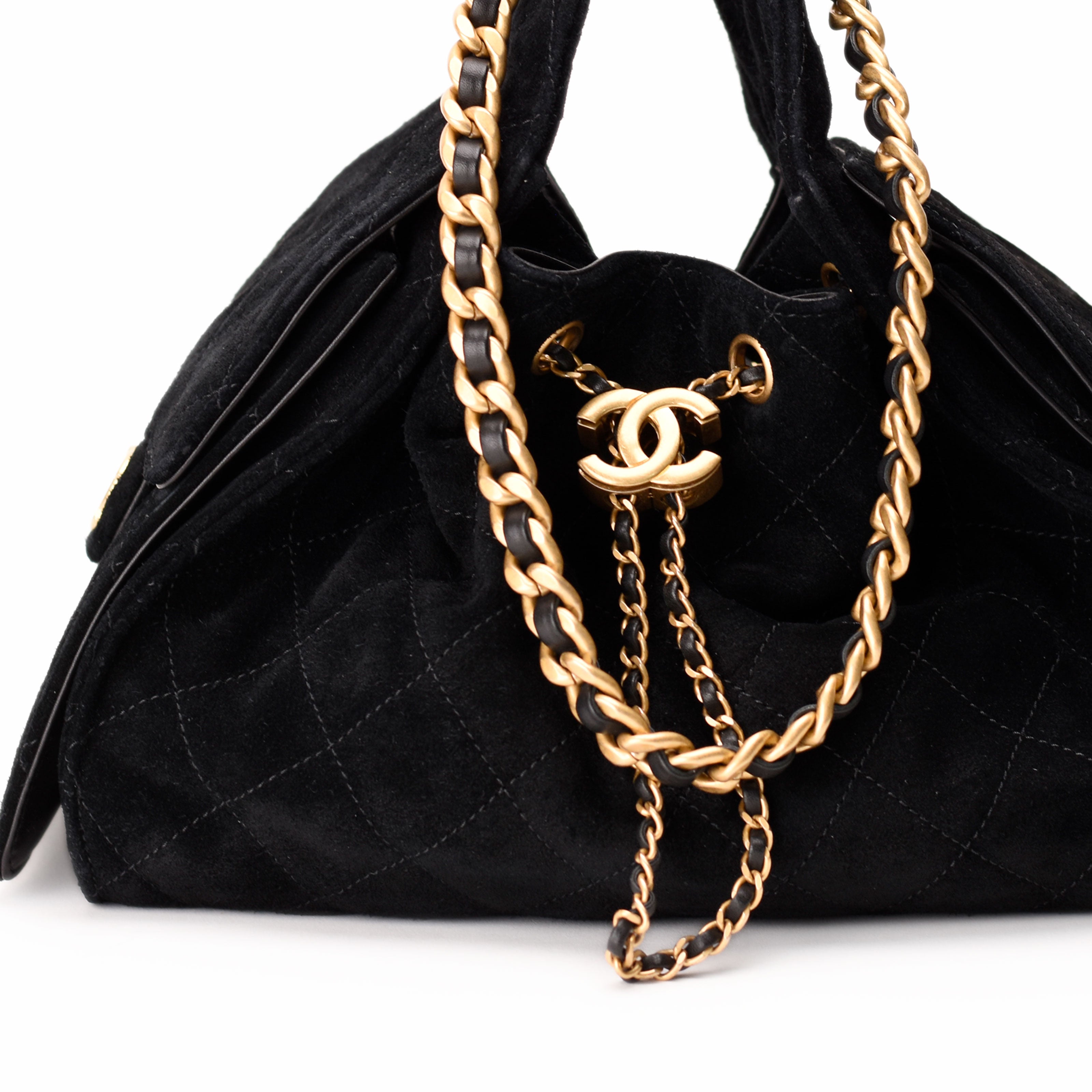 Chanel 25 Small Black Suede Calfskin Bag GHW