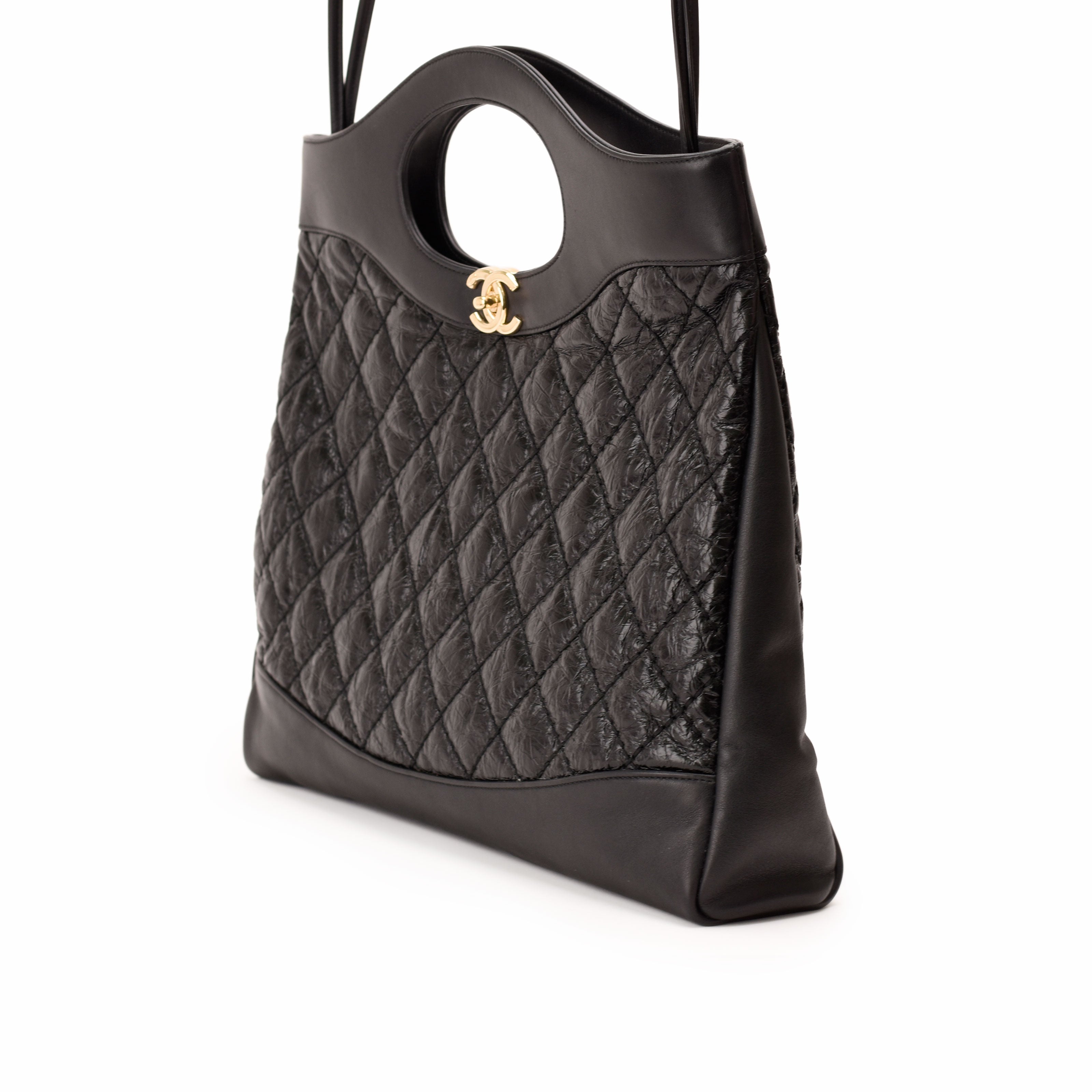 Chanel 31 Crumpled Calfskin Quilted Large Shopping Bag Black