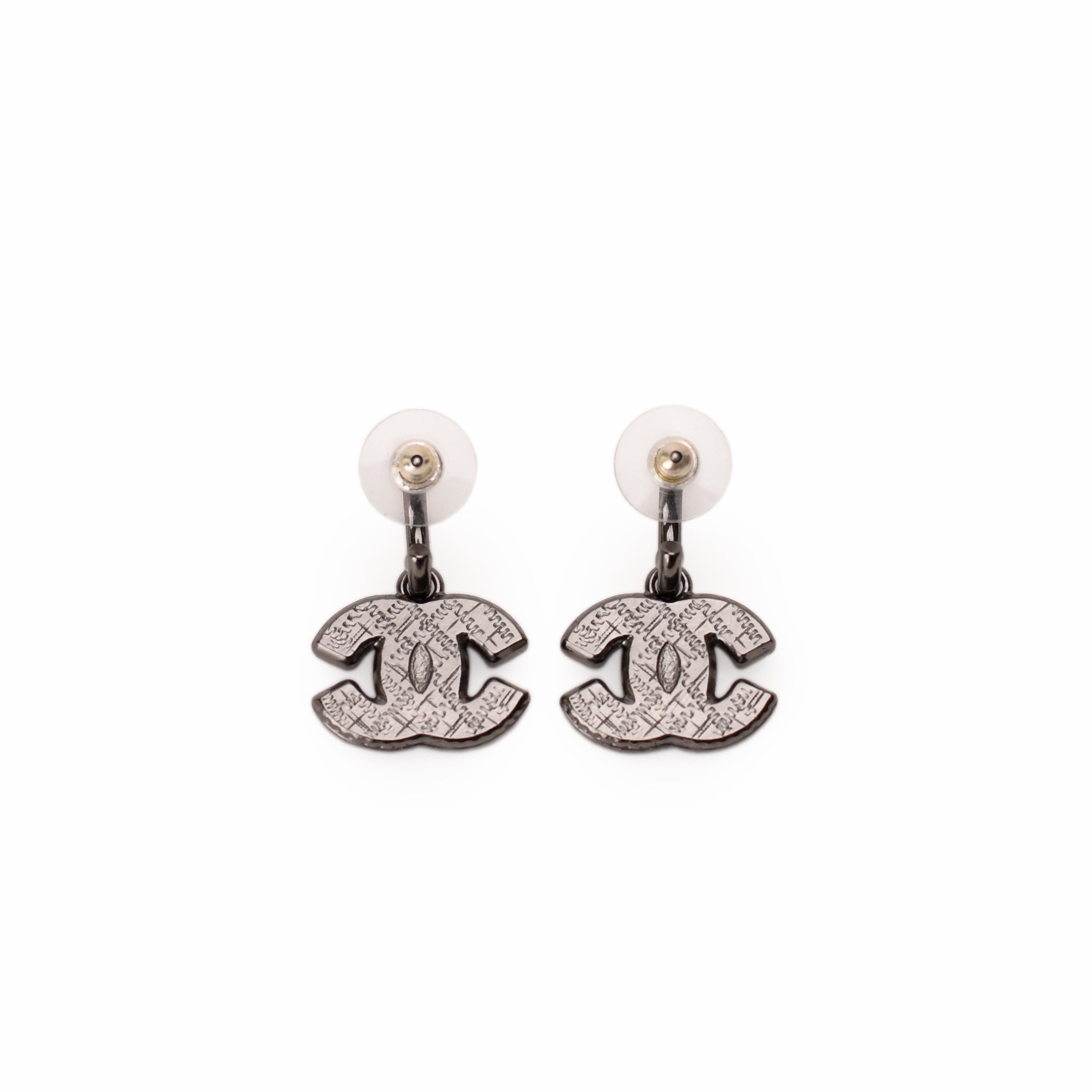 Chanel CC Drop Gunmetal Earrings