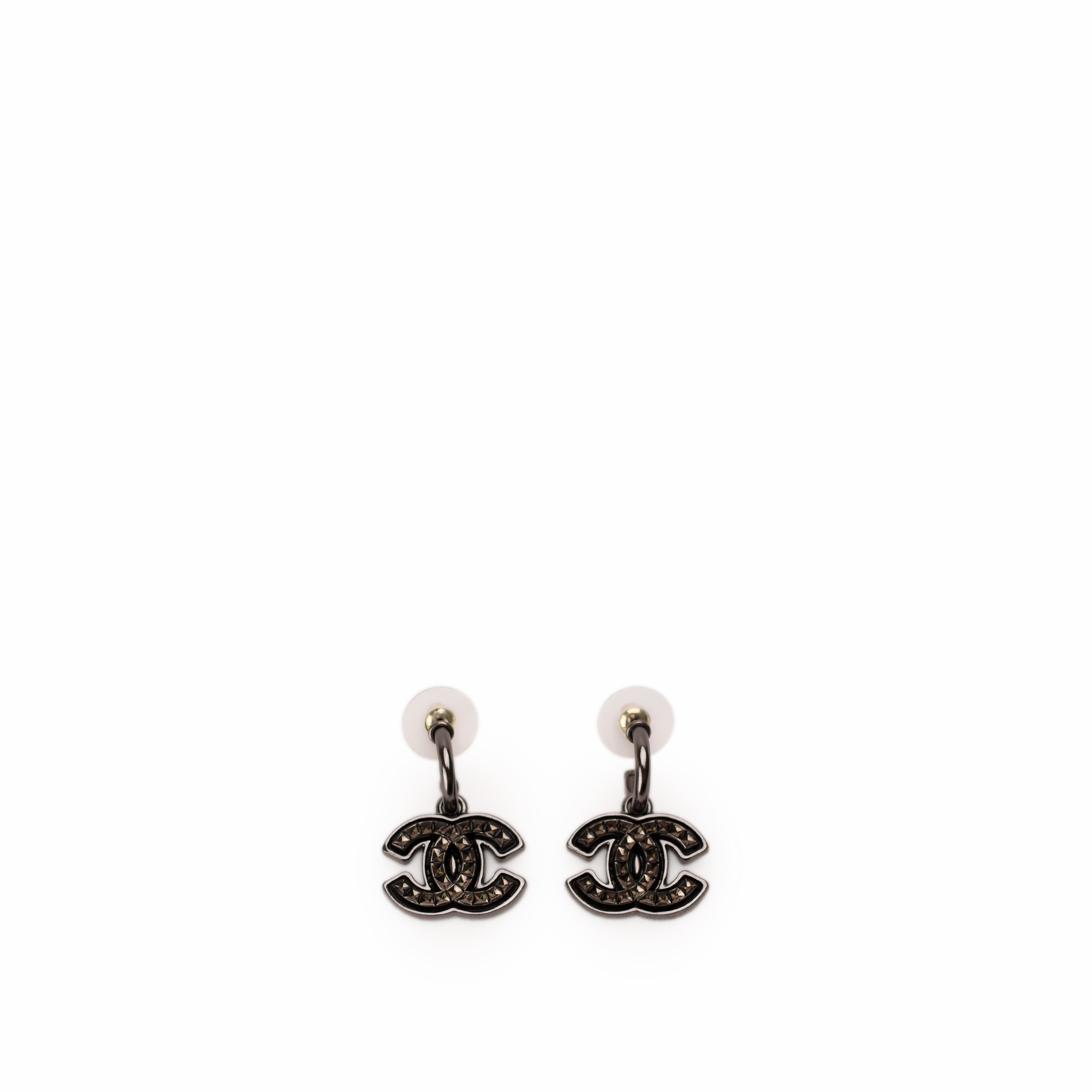 Chanel CC Drop Gunmetal Earrings