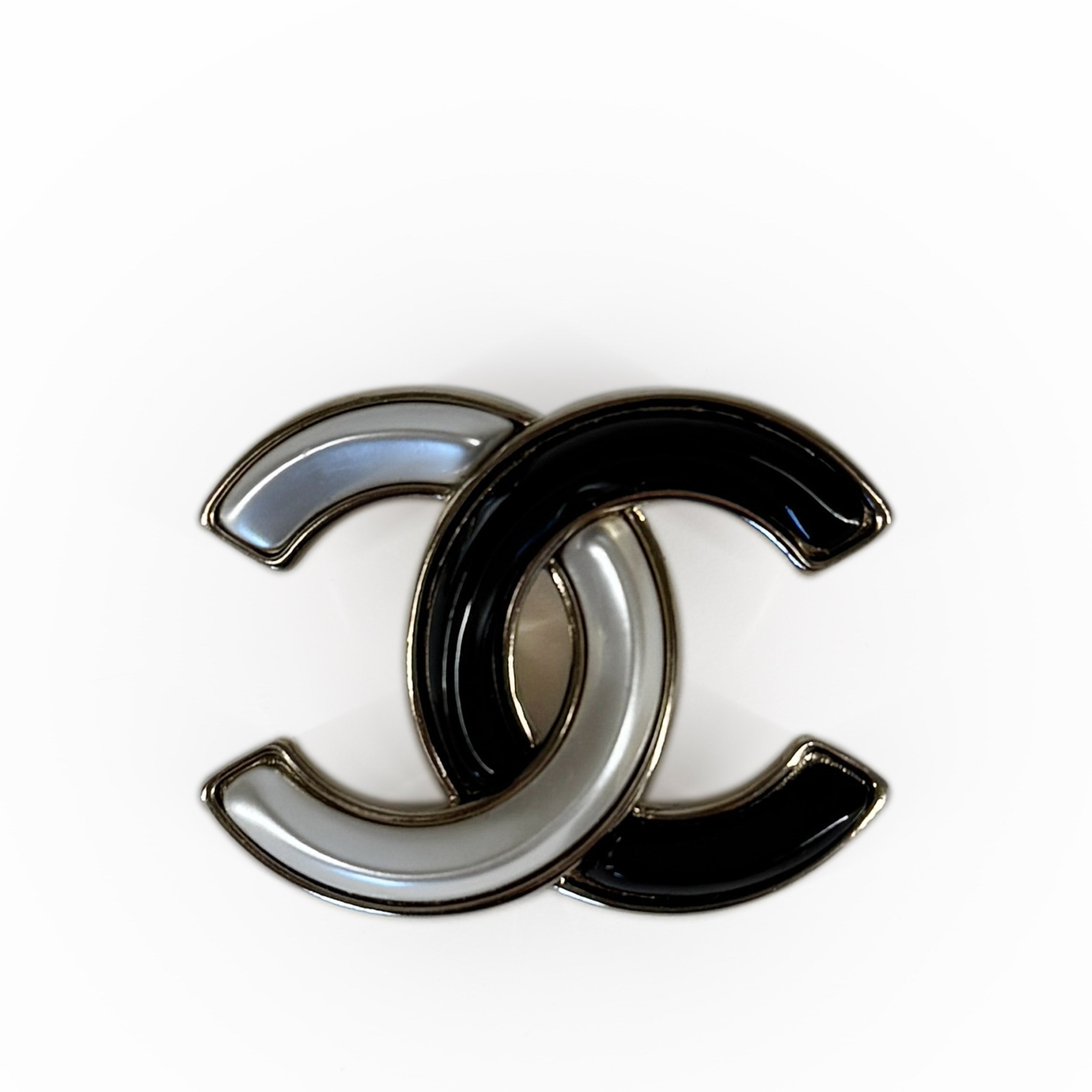 Chanel CC Black and Pearl Brooch in Champagne