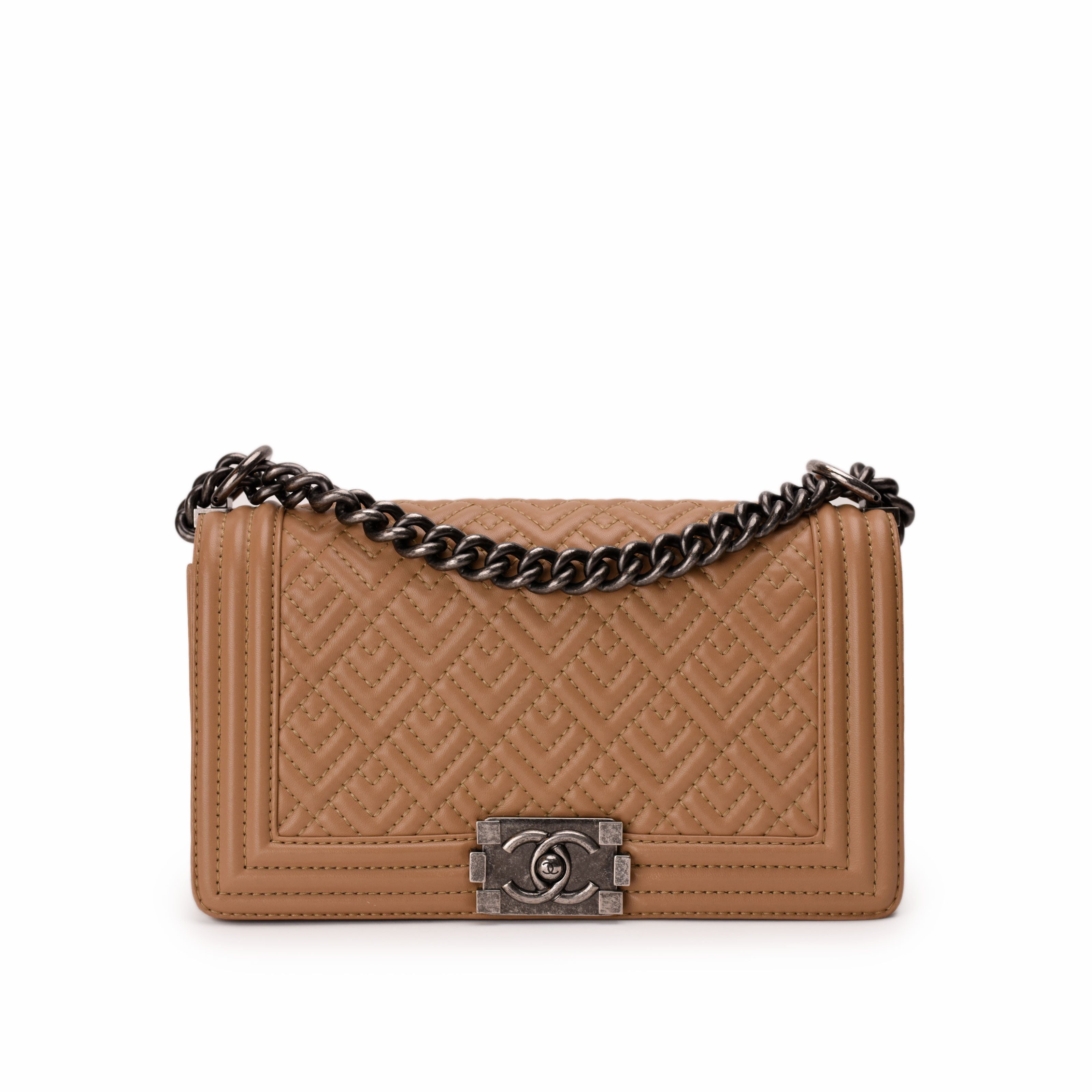 Chanel Boy Medium Beige Quilted Pattern RHW