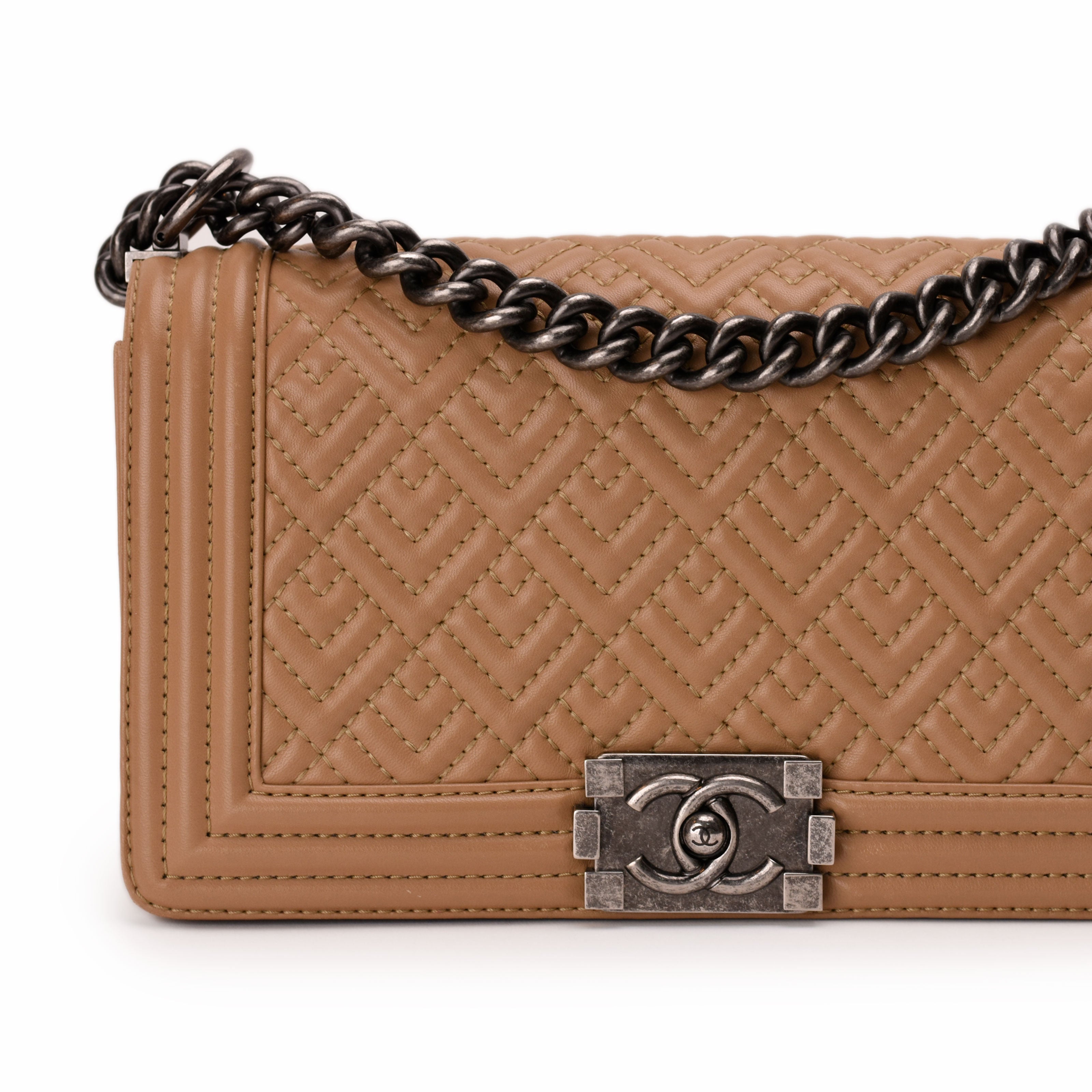 Chanel Boy Medium Beige Quilted Pattern RHW
