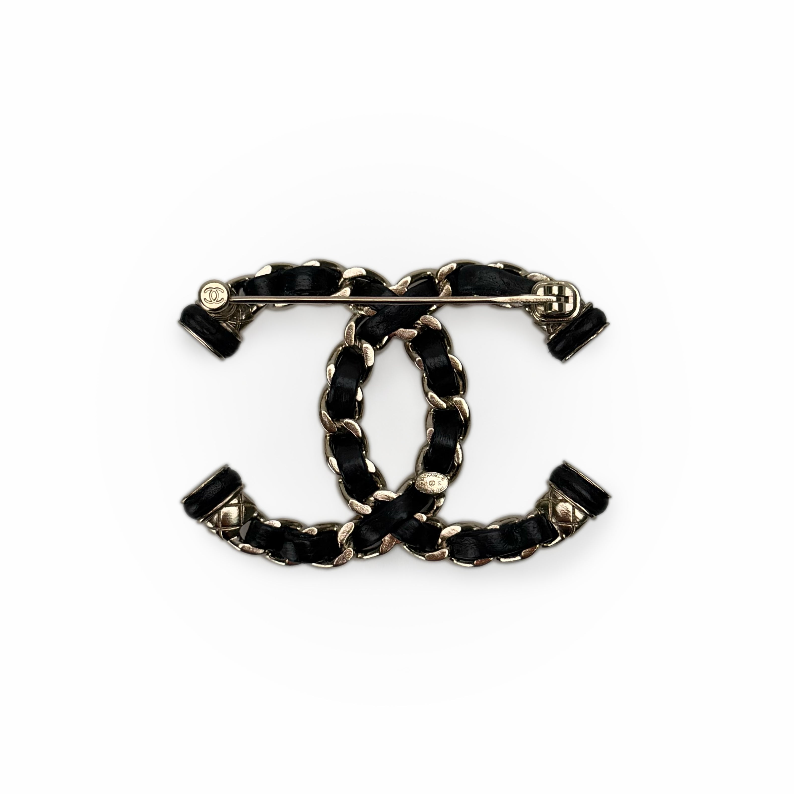 Chanel Leather-Interwoven CC Brooch CHW