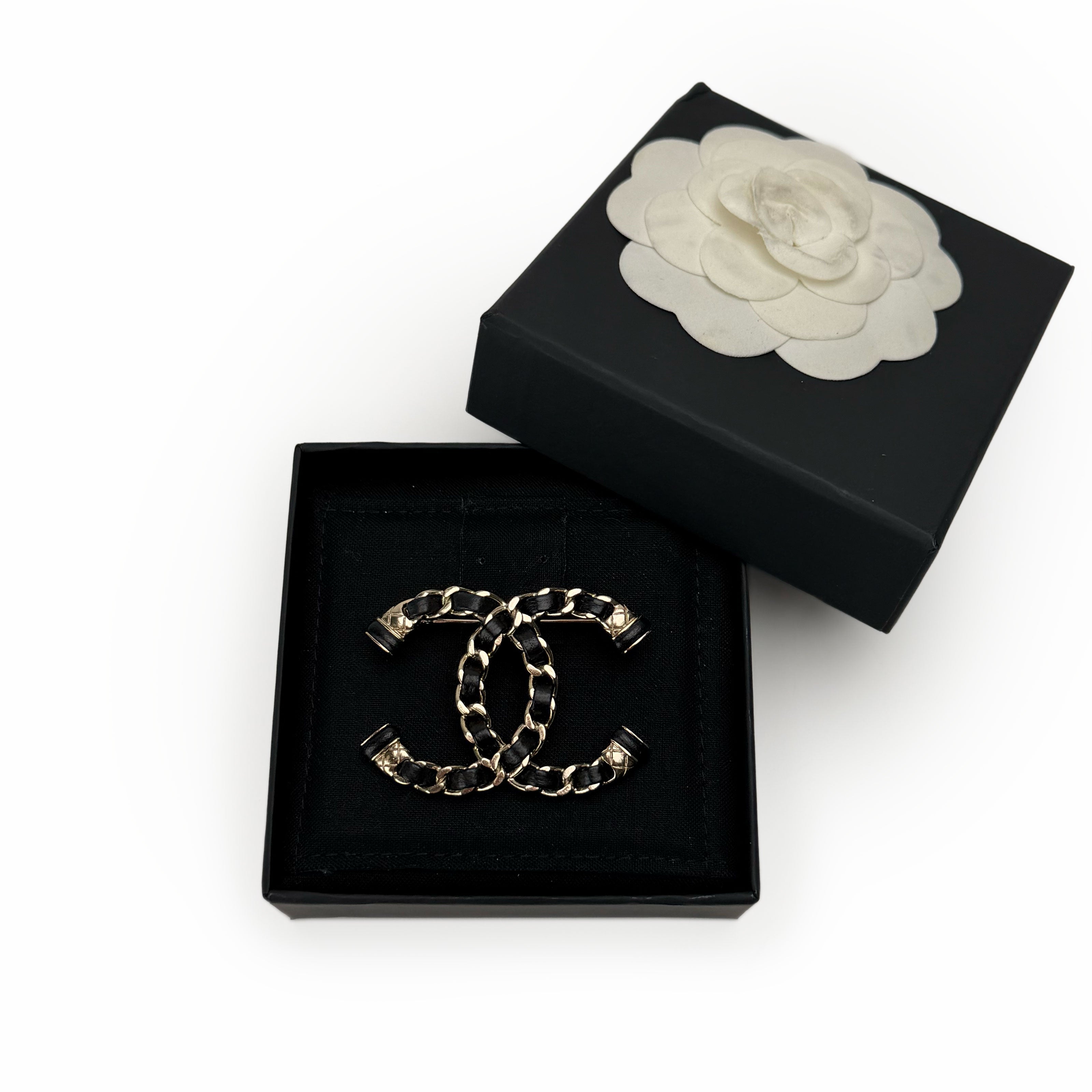 Chanel Leather-Interwoven CC Brooch CHW