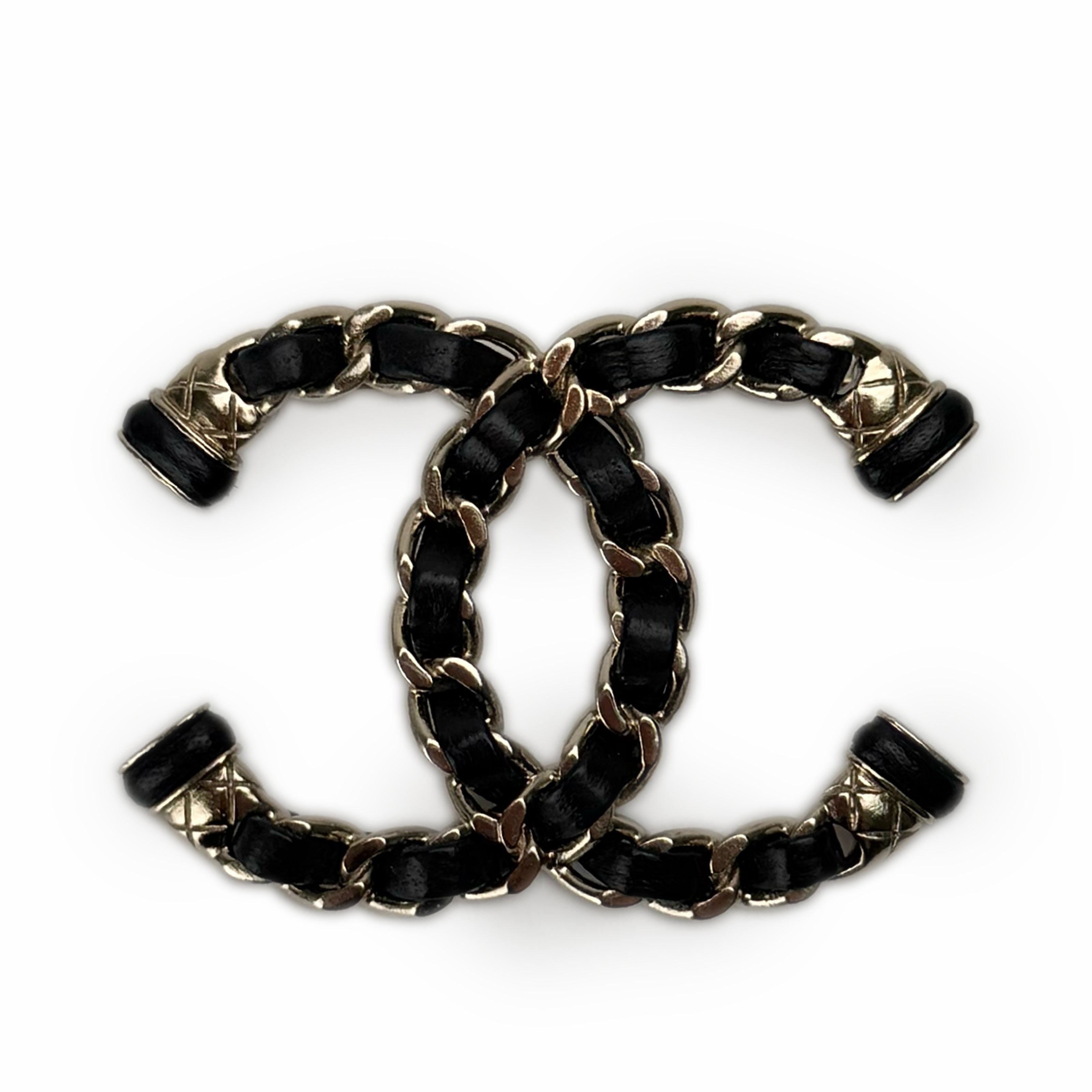 Chanel Leather-Interwoven CC Brooch CHW