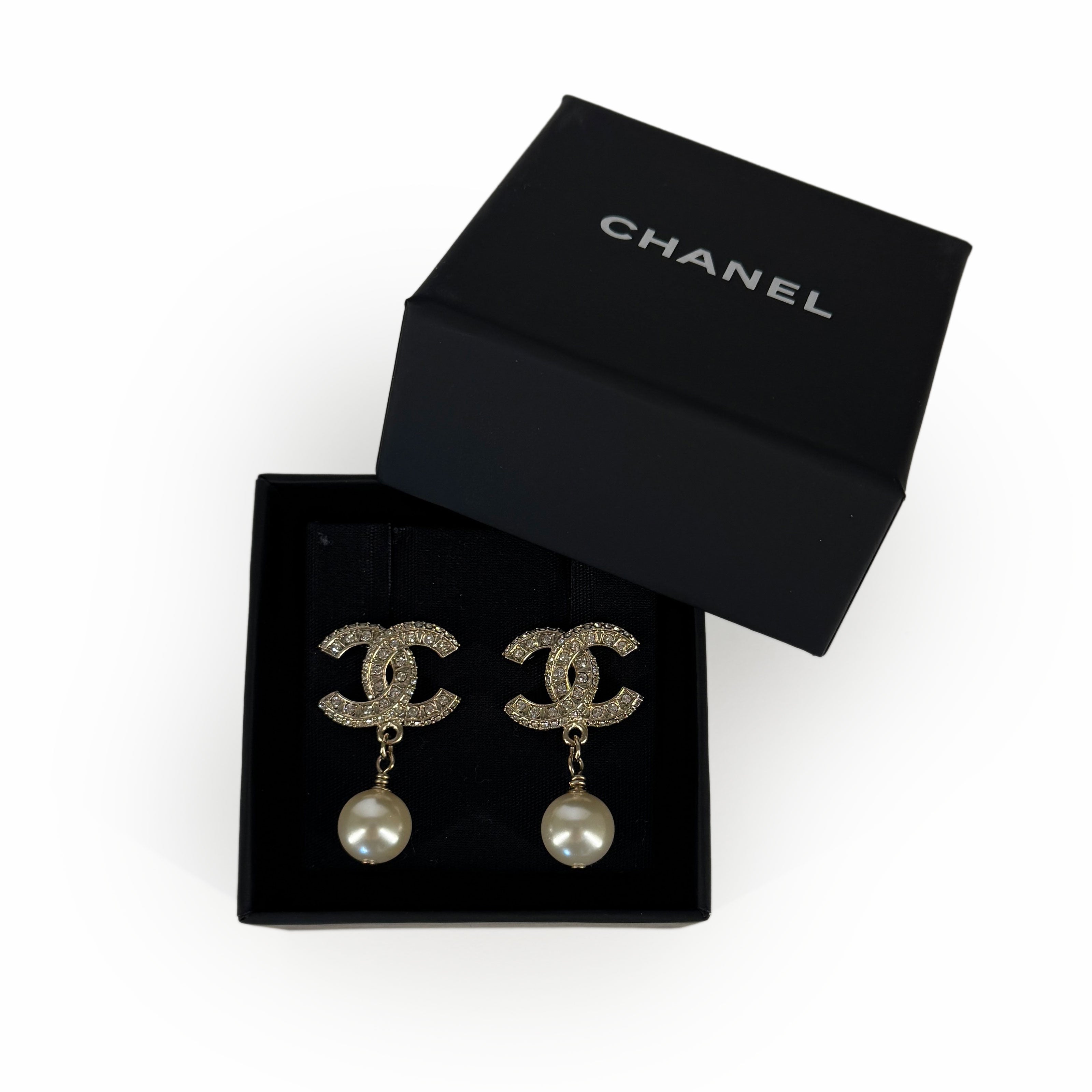 Chanel Pearl Drop Champagne Crystal Earrings