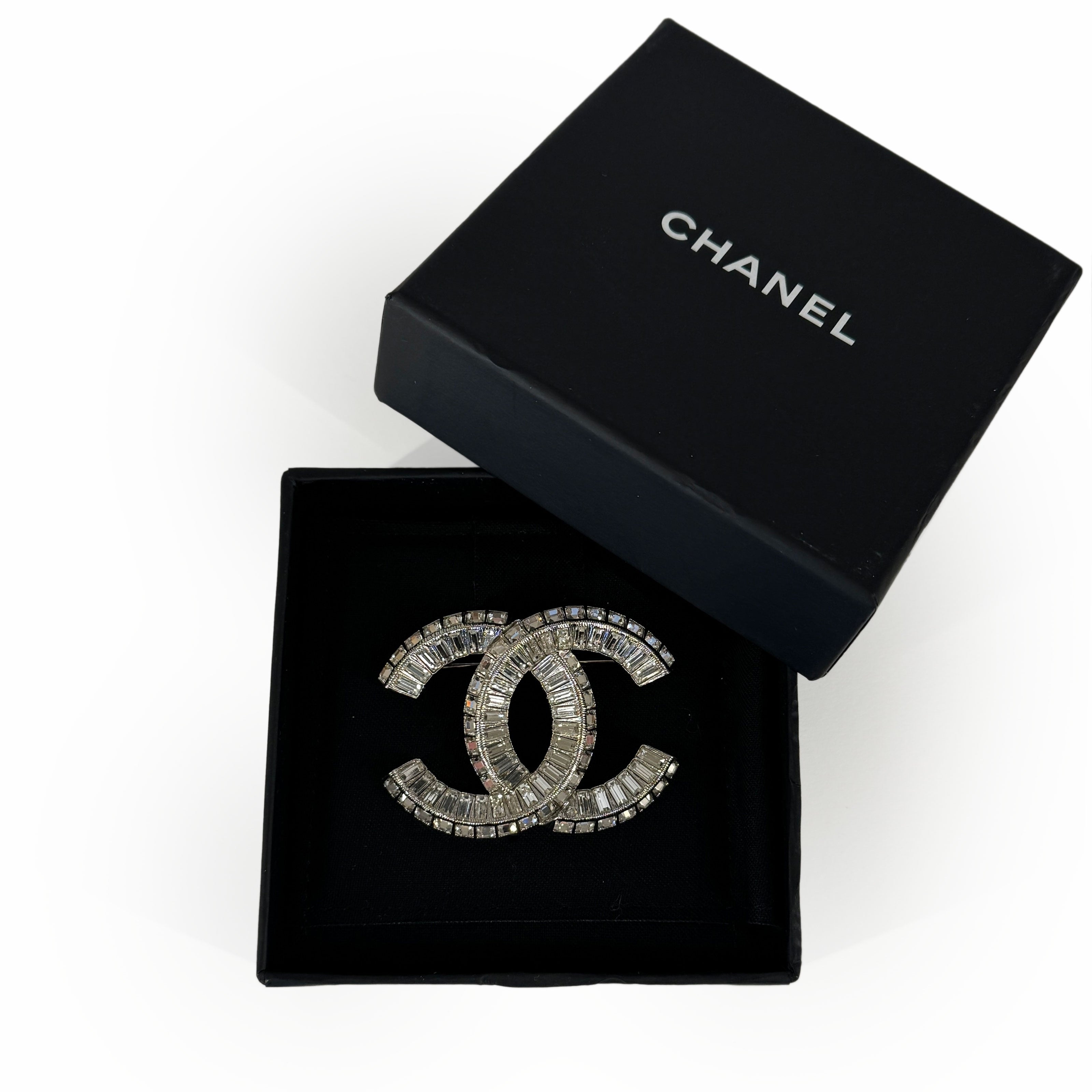 Chanel CC Crystal Silver Brooch