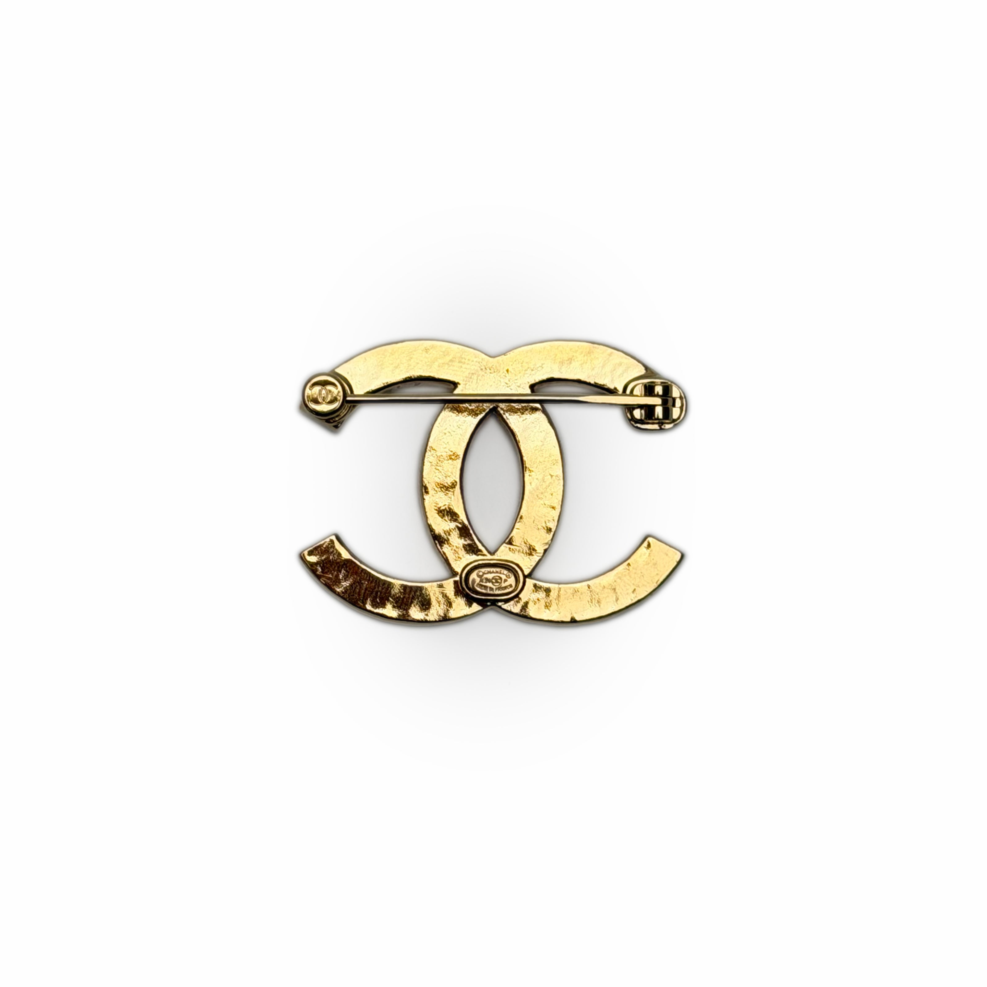 Chanel CC Twist Gold Brooch With Crystals