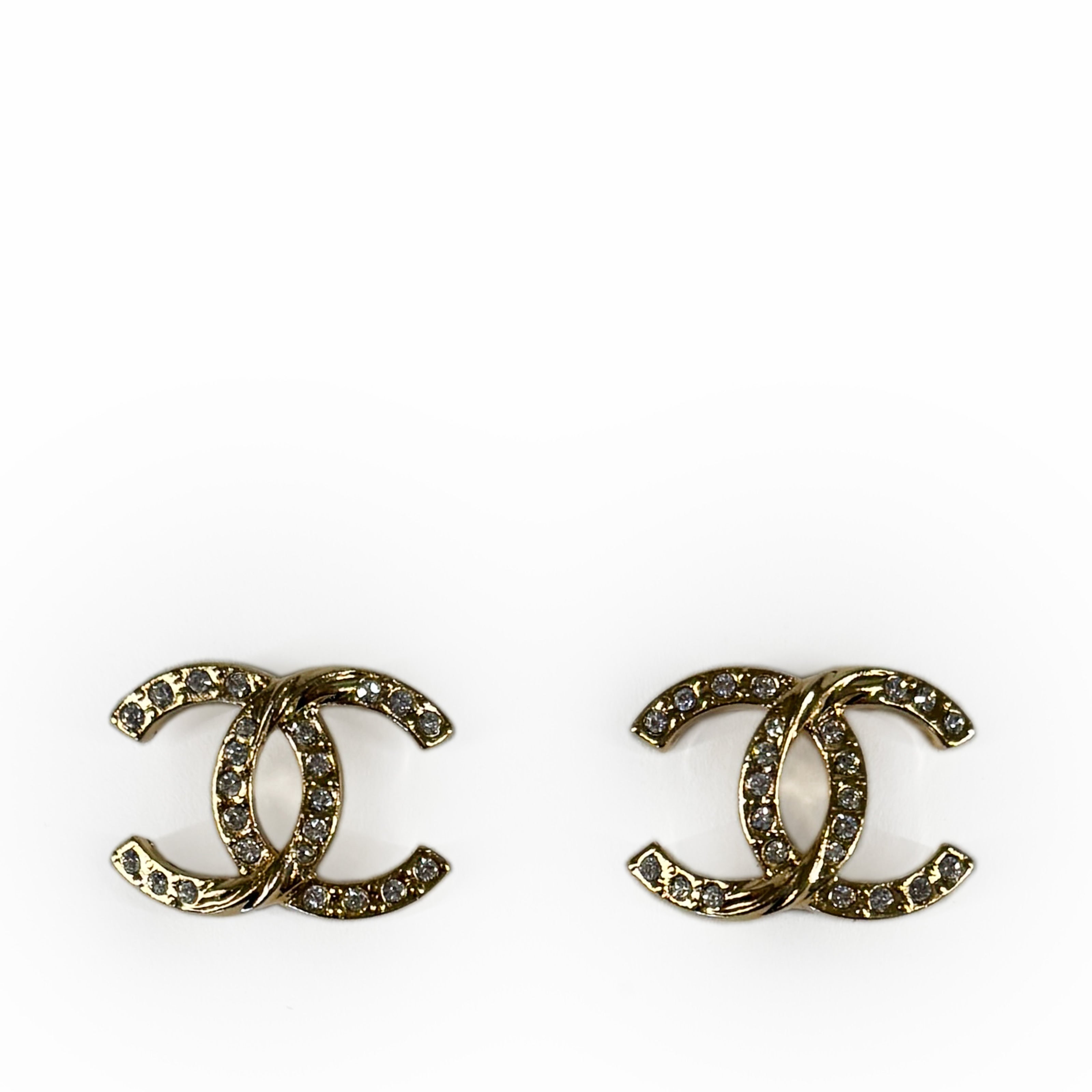 Chanel CC Twist Gold Earrings with Crystals