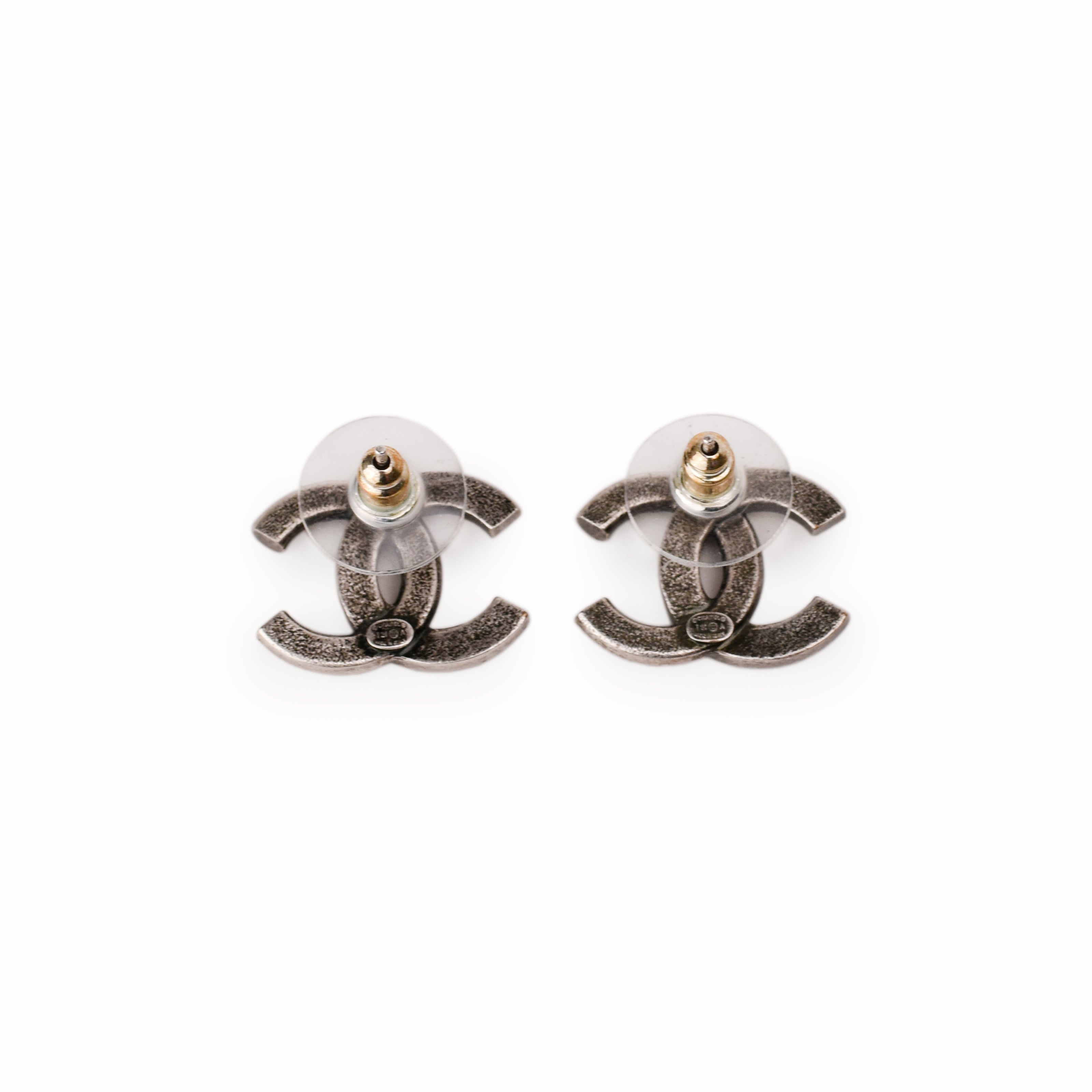 Chanel CC Brushed Rutheneum Crystal Earrings