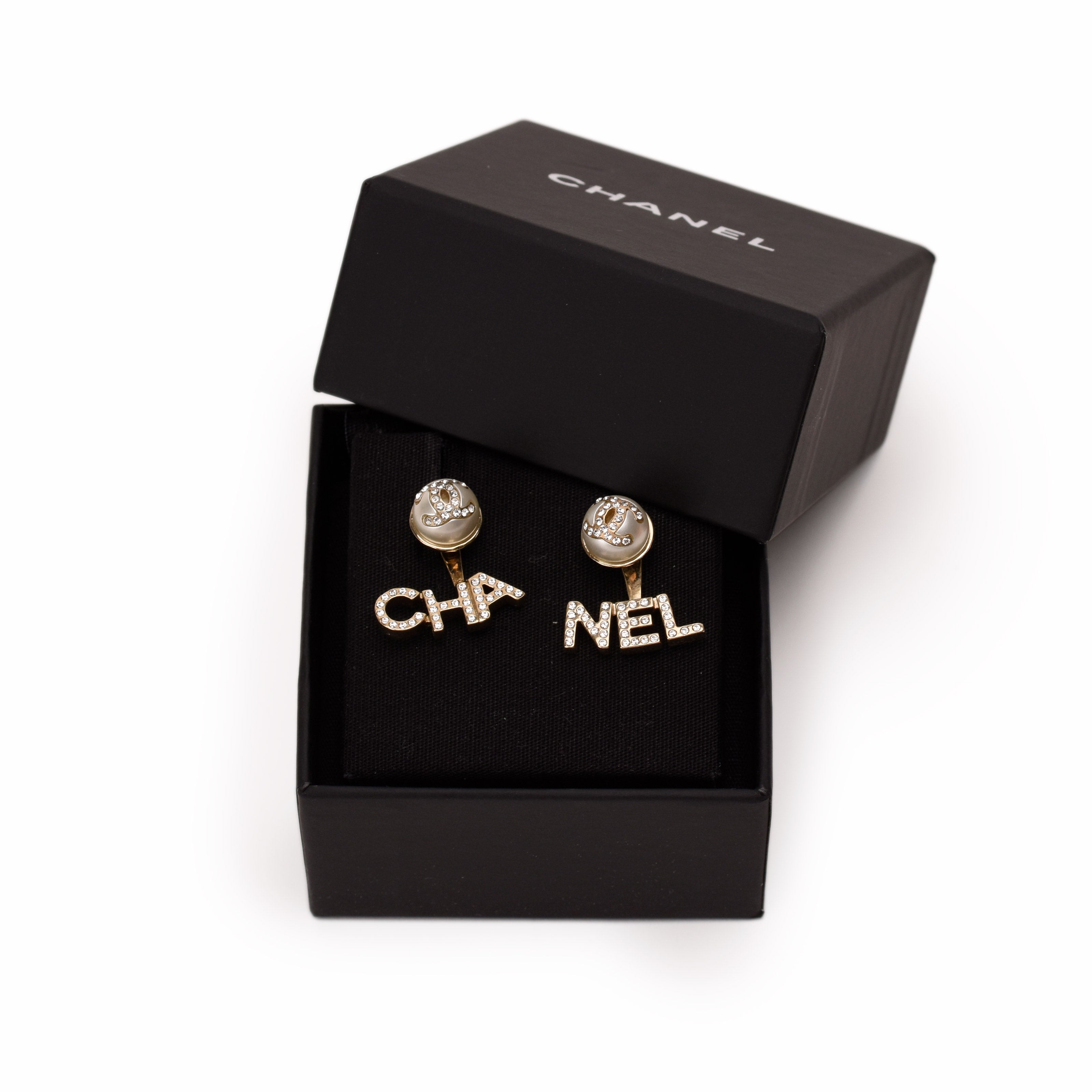 Chanel CHA-NEL Logo Double Earrings