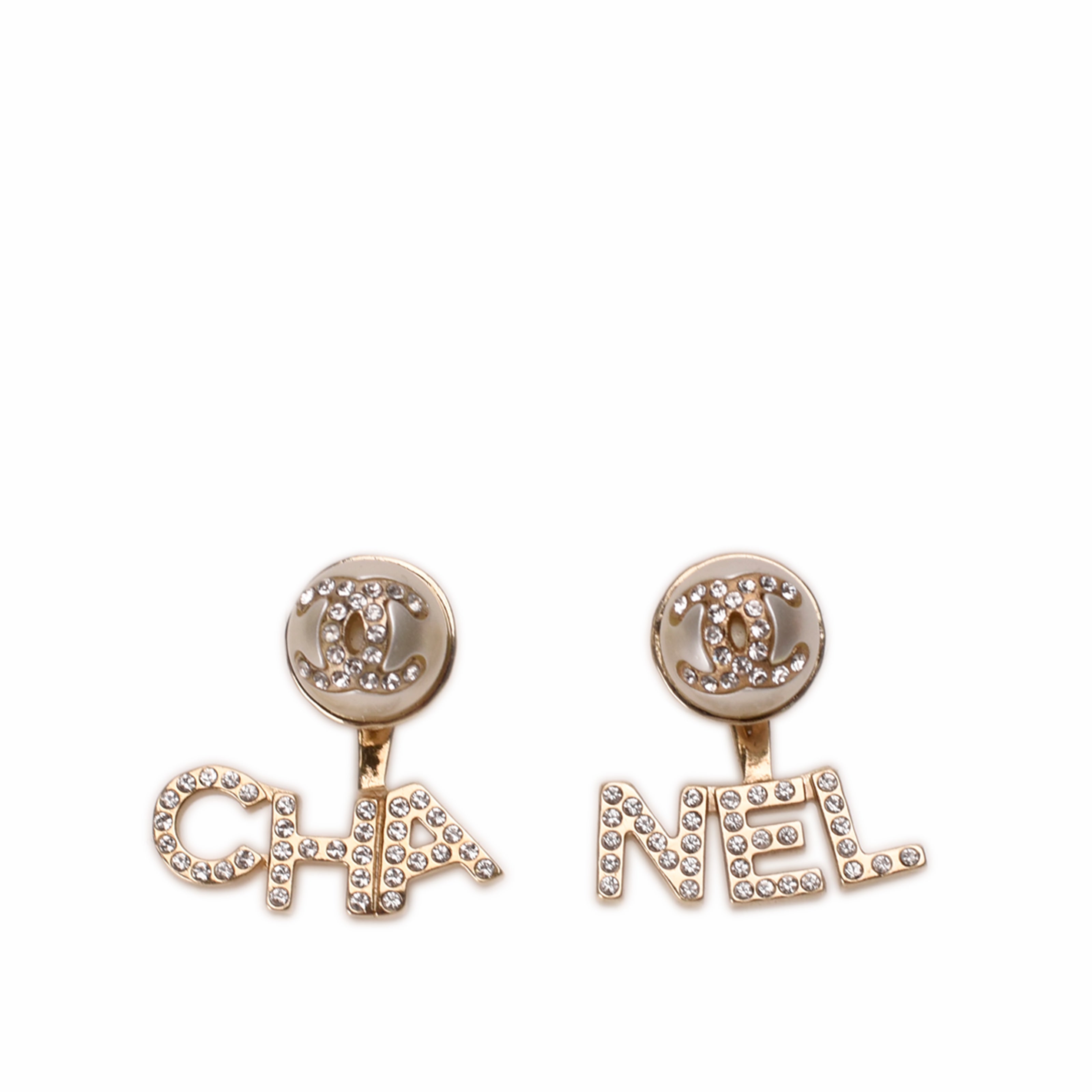 Chanel CHA-NEL Logo Double Earrings