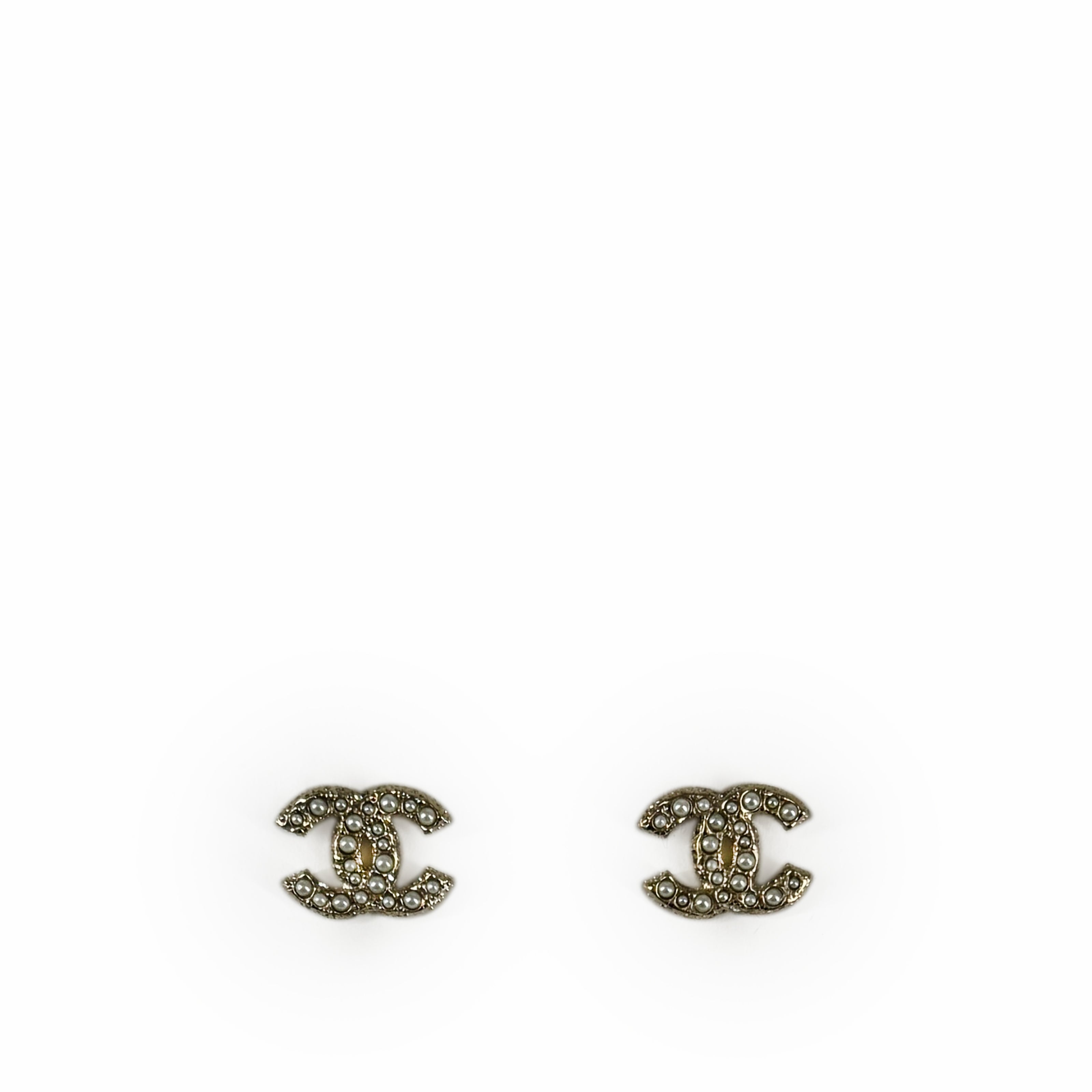 Chanel CC Small Pearl and Crystal Earrings Champagne