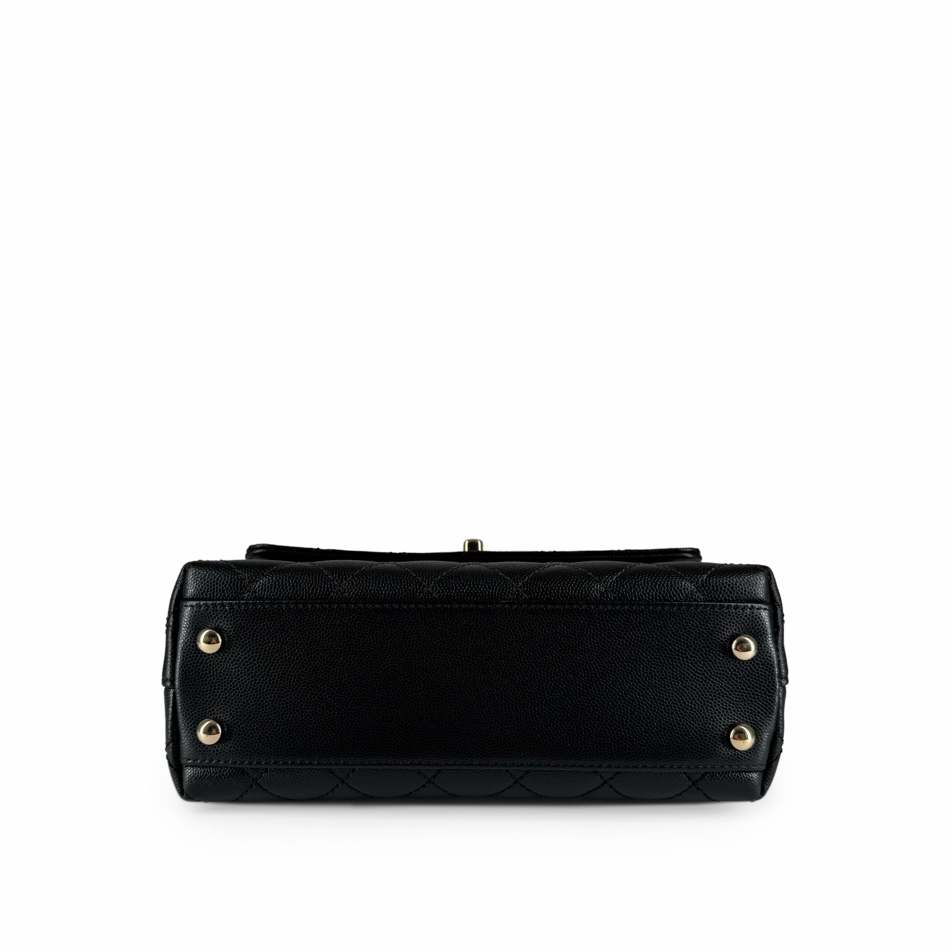 Chanel Coco Top Lizard Handle Black Caviar Mini CHW