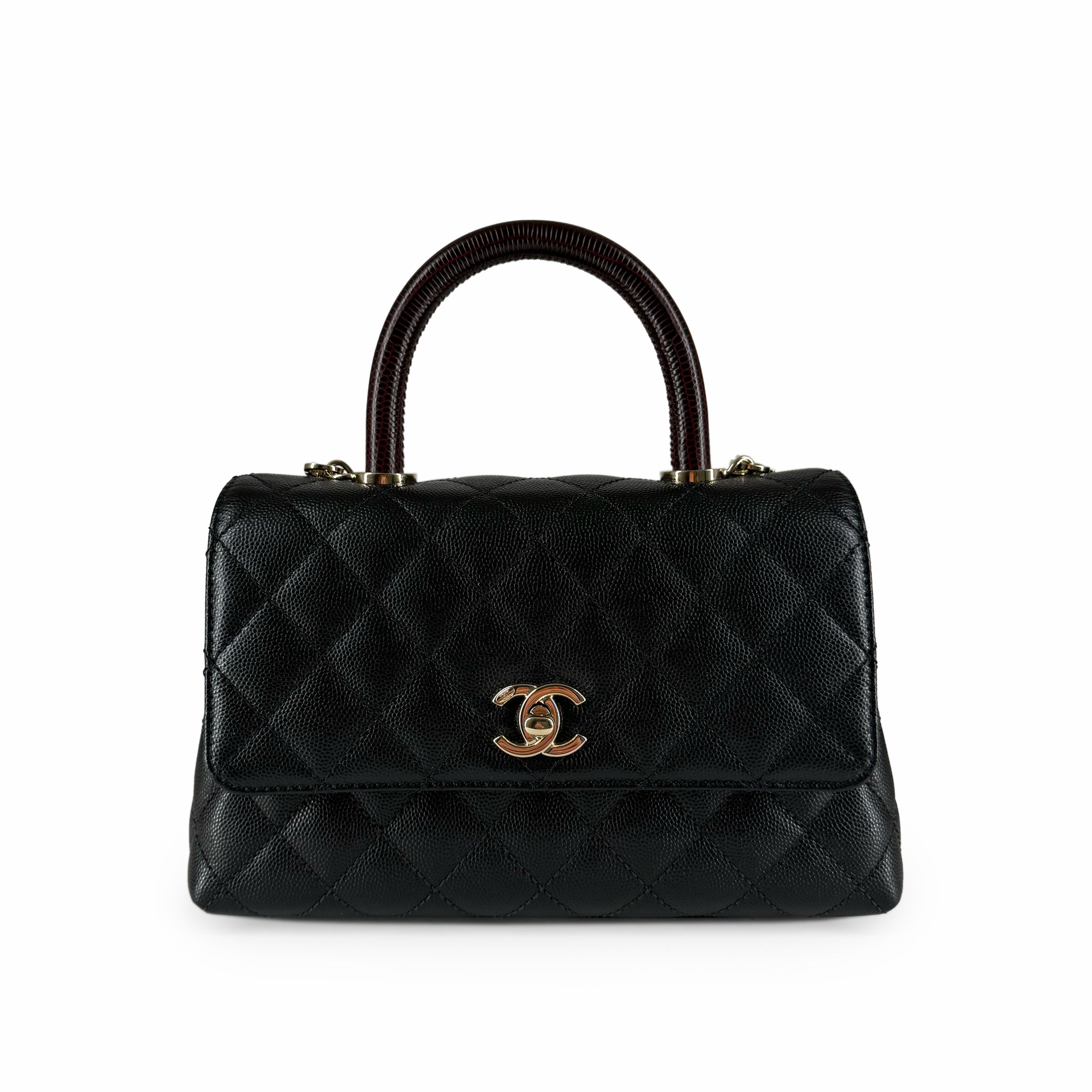 Chanel Coco Top Lizard Handle Black Caviar Mini CHW