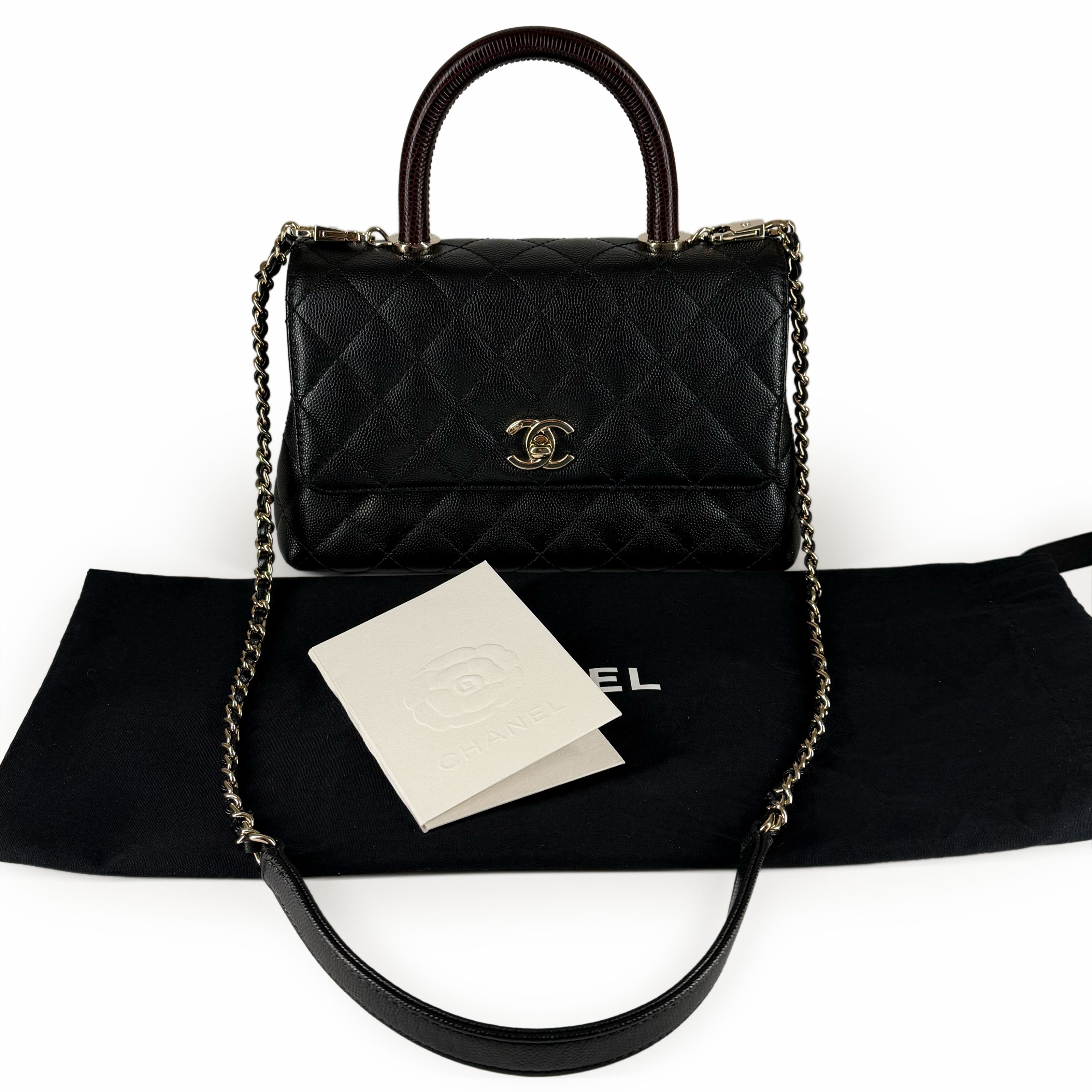 Chanel Coco Top Lizard Handle Black Caviar Mini CHW
