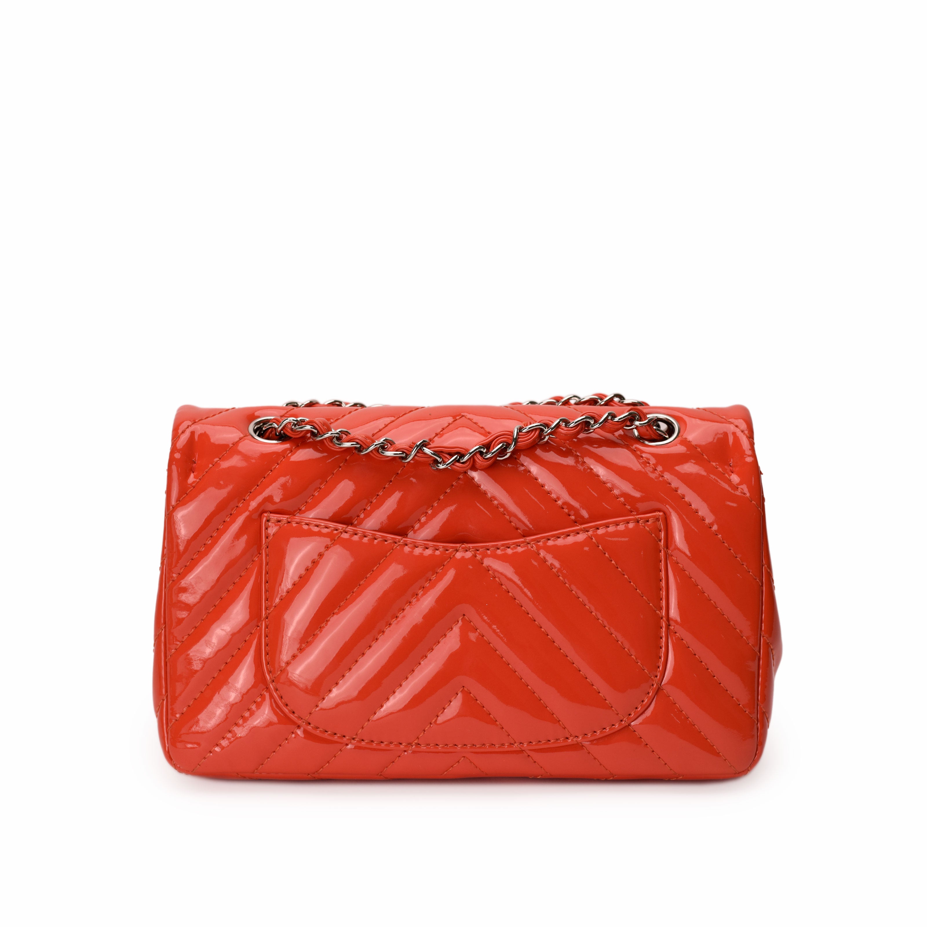 Chanel Coral Patent Chevron Flap SHW