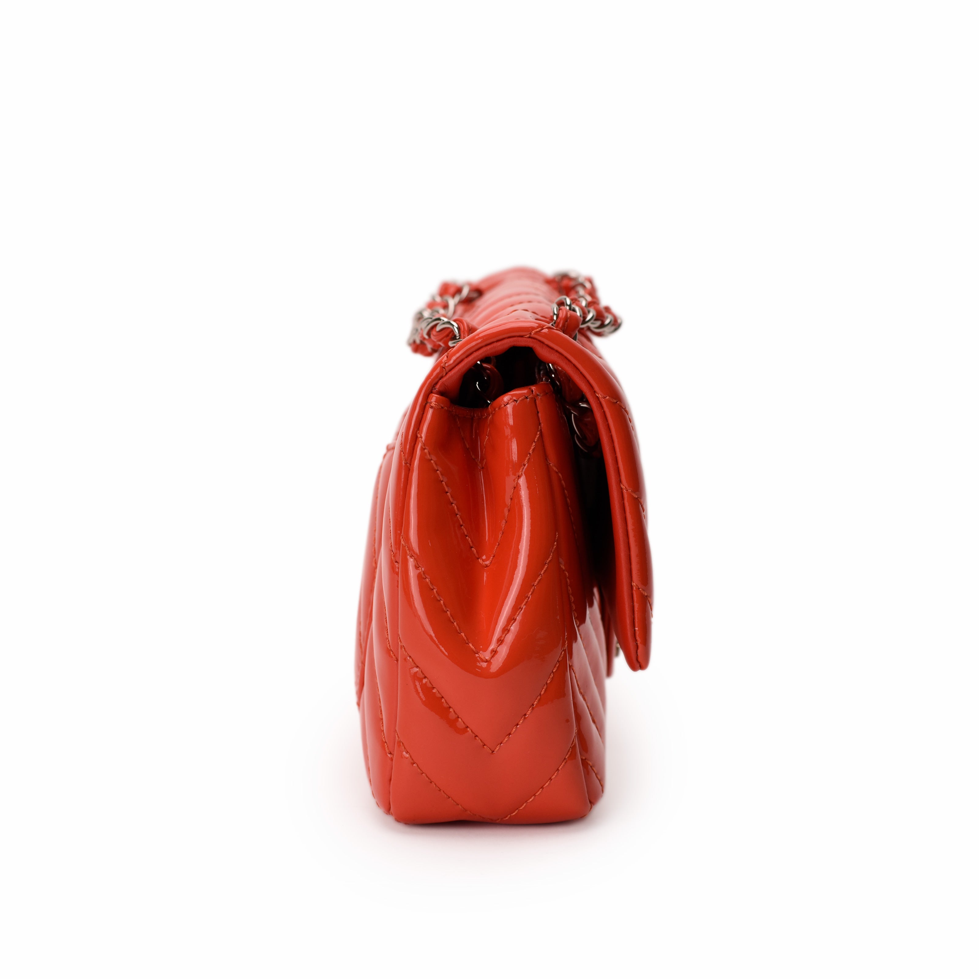 Chanel Coral Patent Chevron Flap SHW