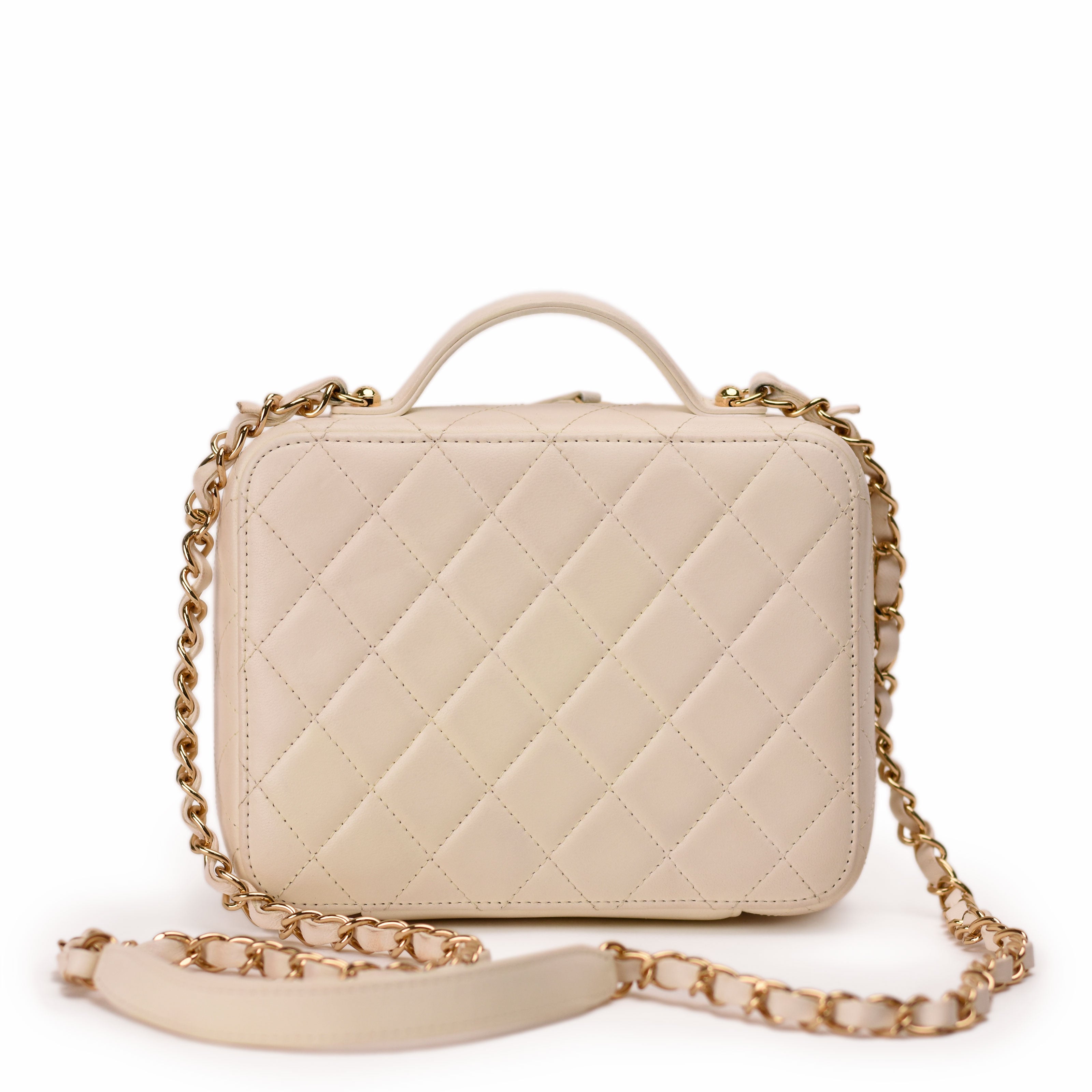 Chanel White Quilted Lambskin and Gold Vanity Case GHW