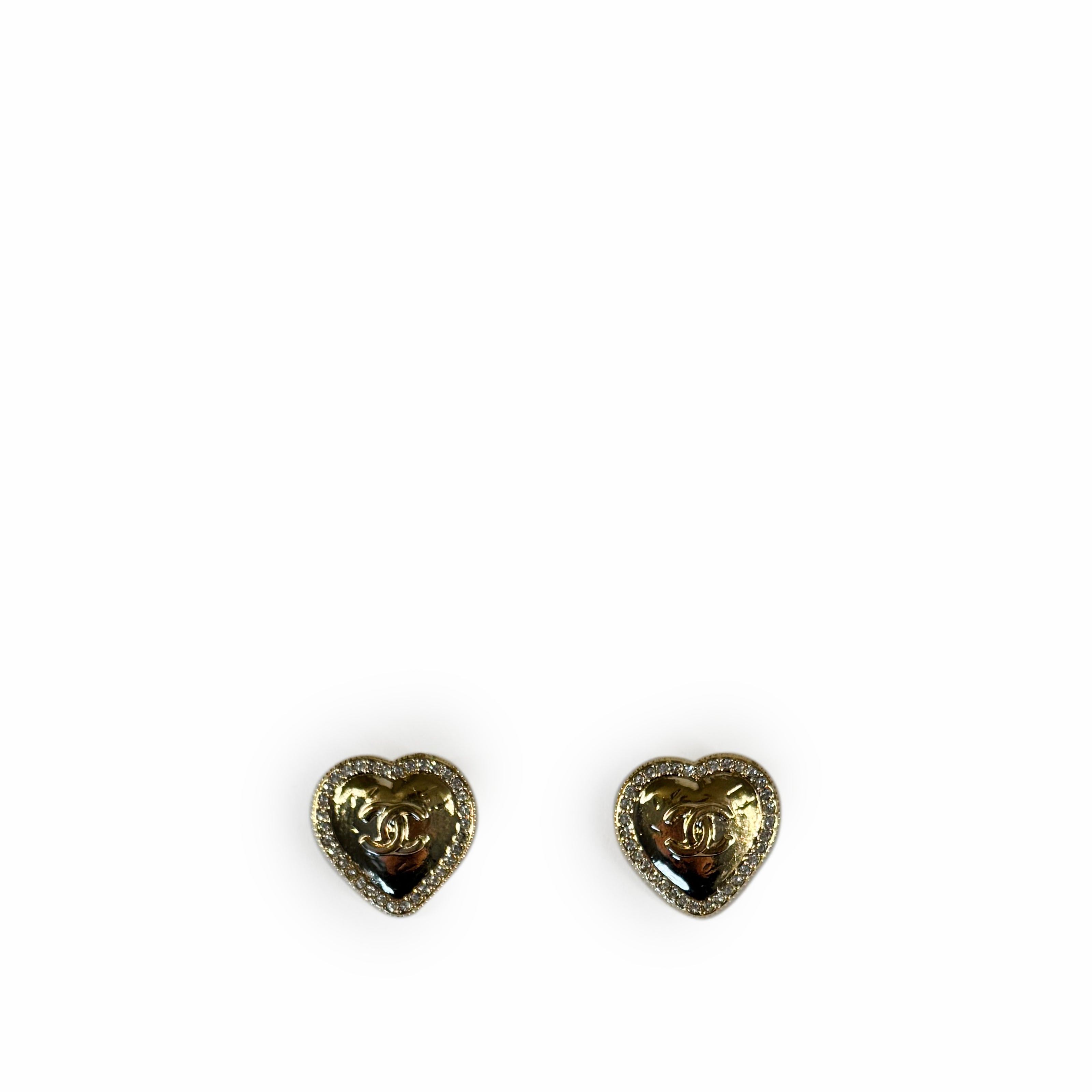 Chanel Gold Heart CC Earrings