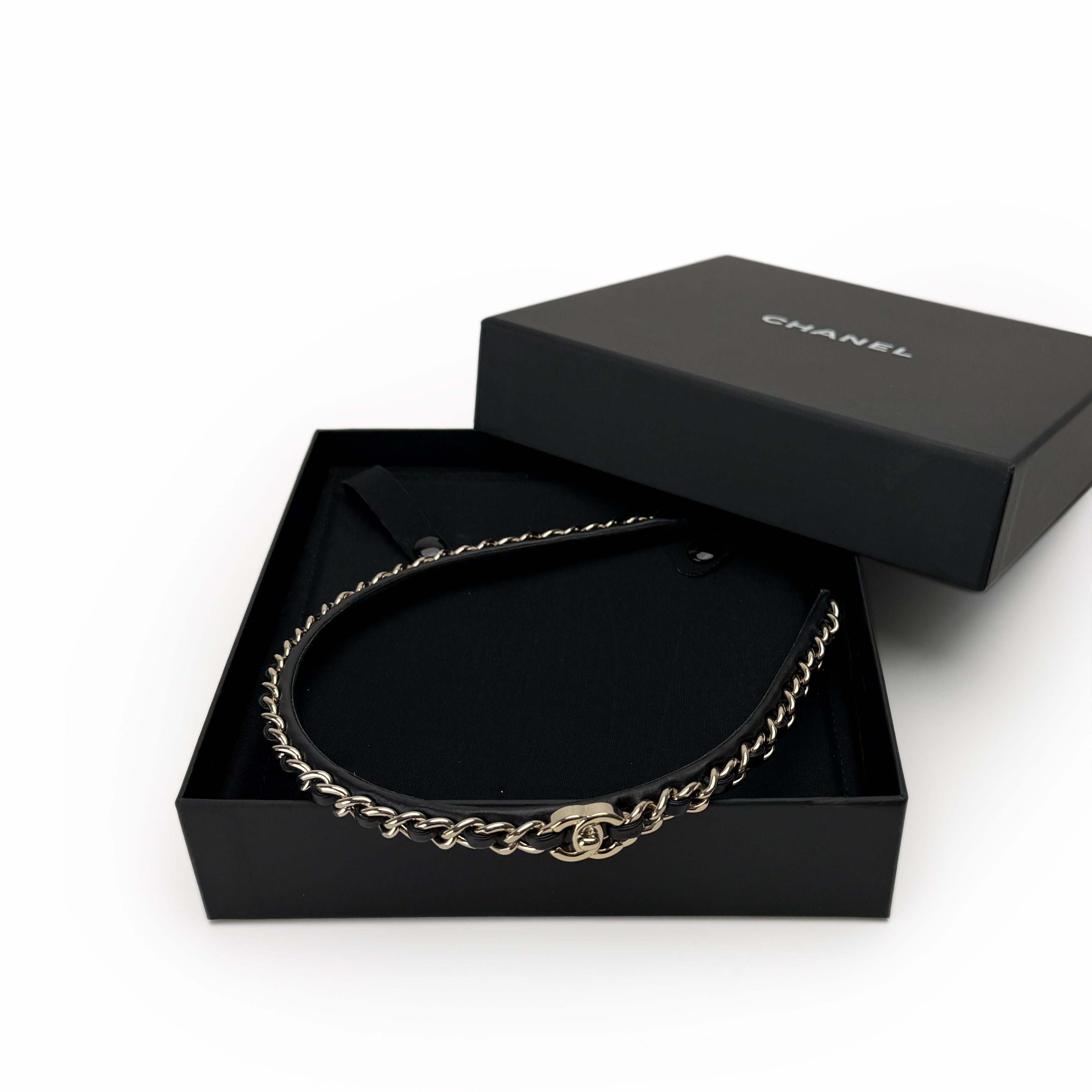 Chanel Leather-Interwoven CC Lock Headband