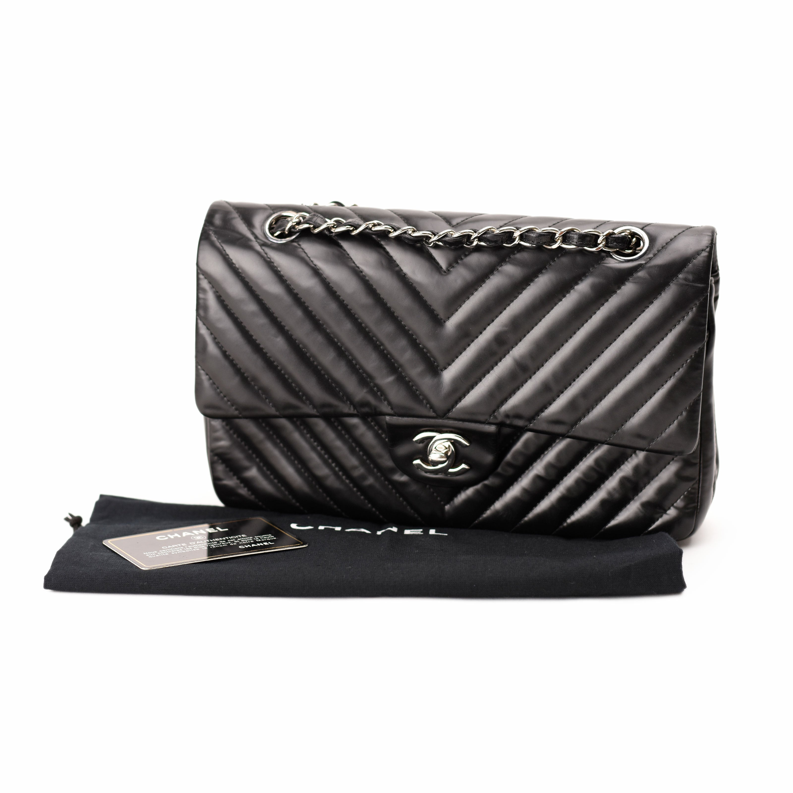 Chanel Timeless Medium Chevron Black Lambskin SHW