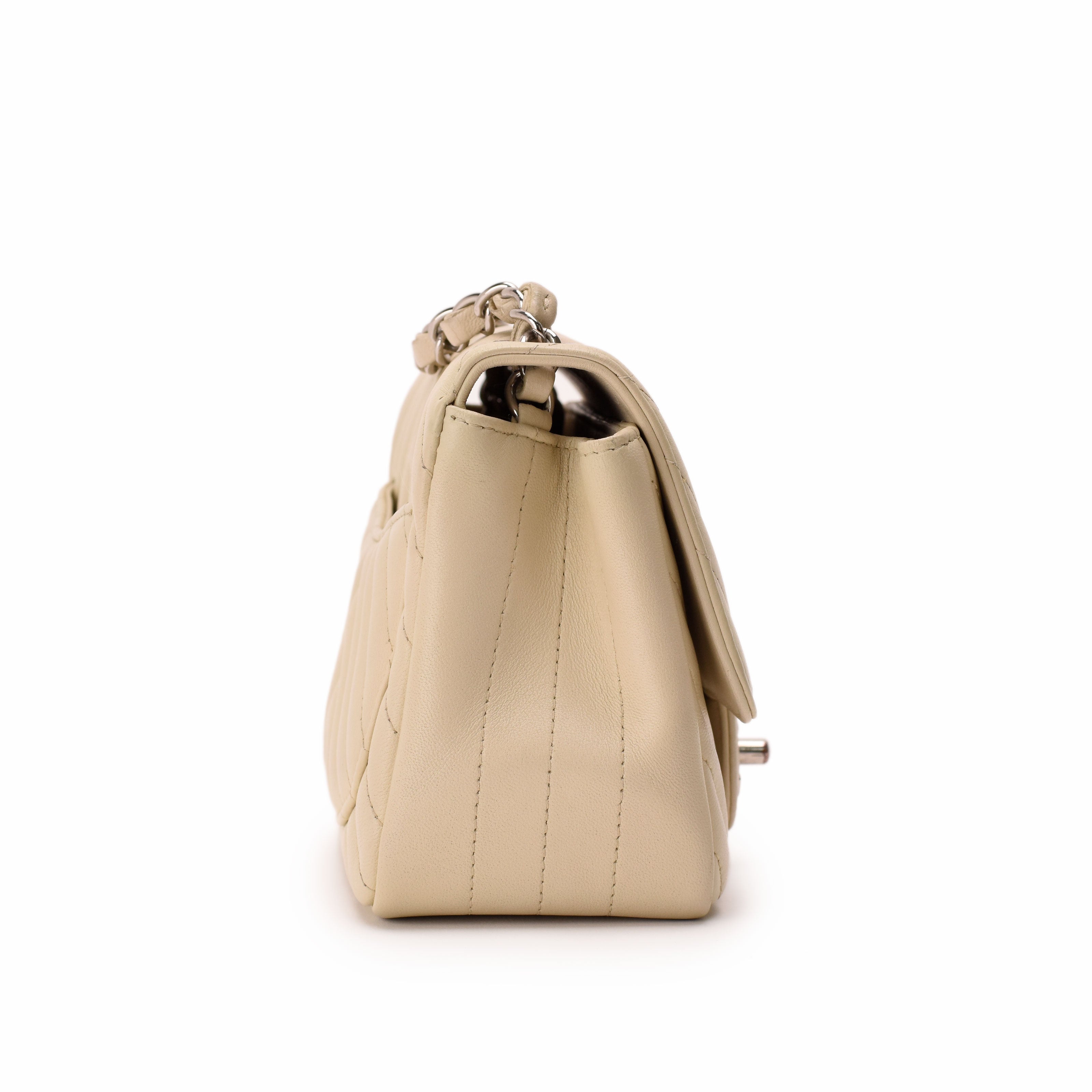 Chanel Mini Square Chevron Ivory Lambskin SHW