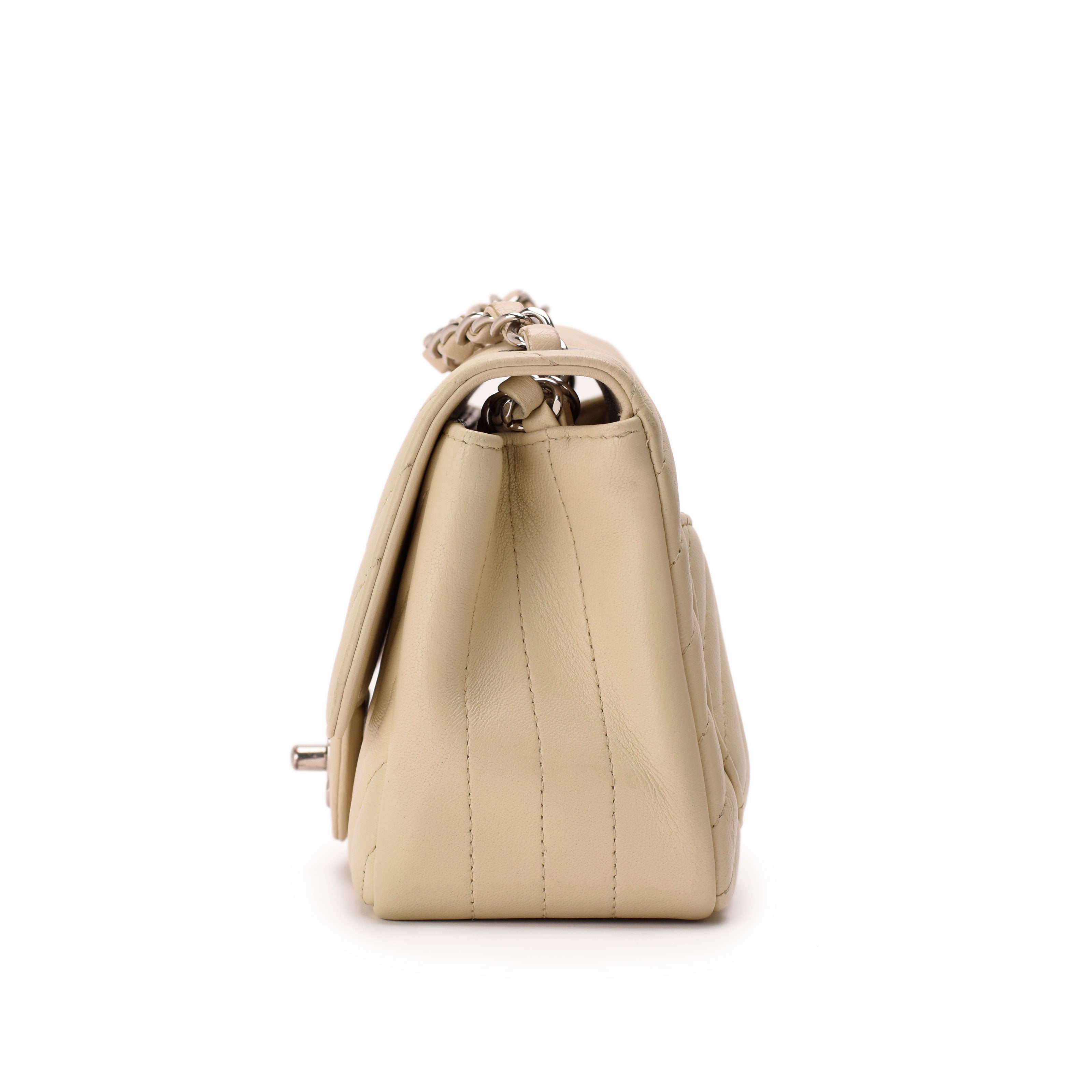 Chanel Mini Square Chevron Ivory Lambskin SHW
