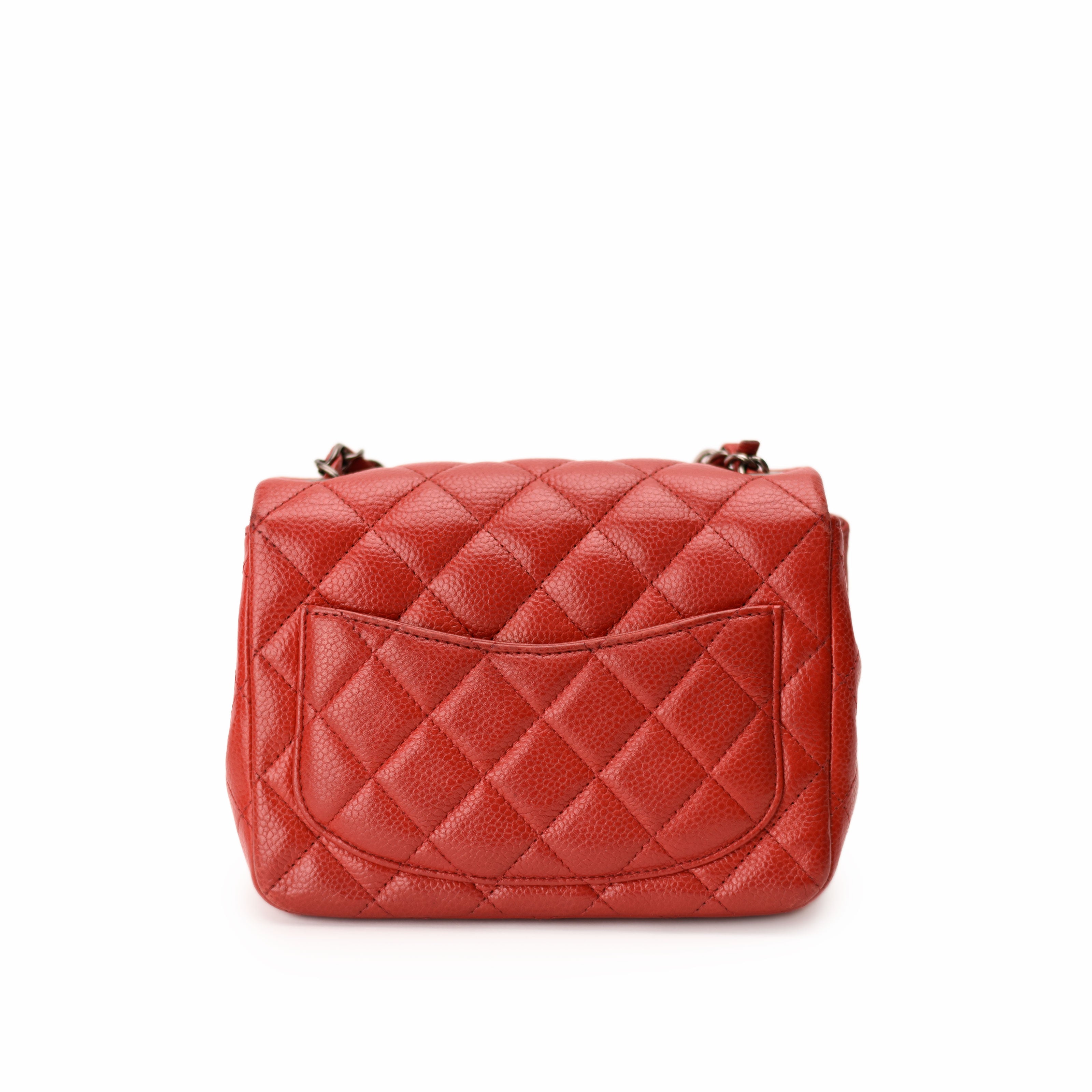 Chanel Mini Square Red Caviar RHW
