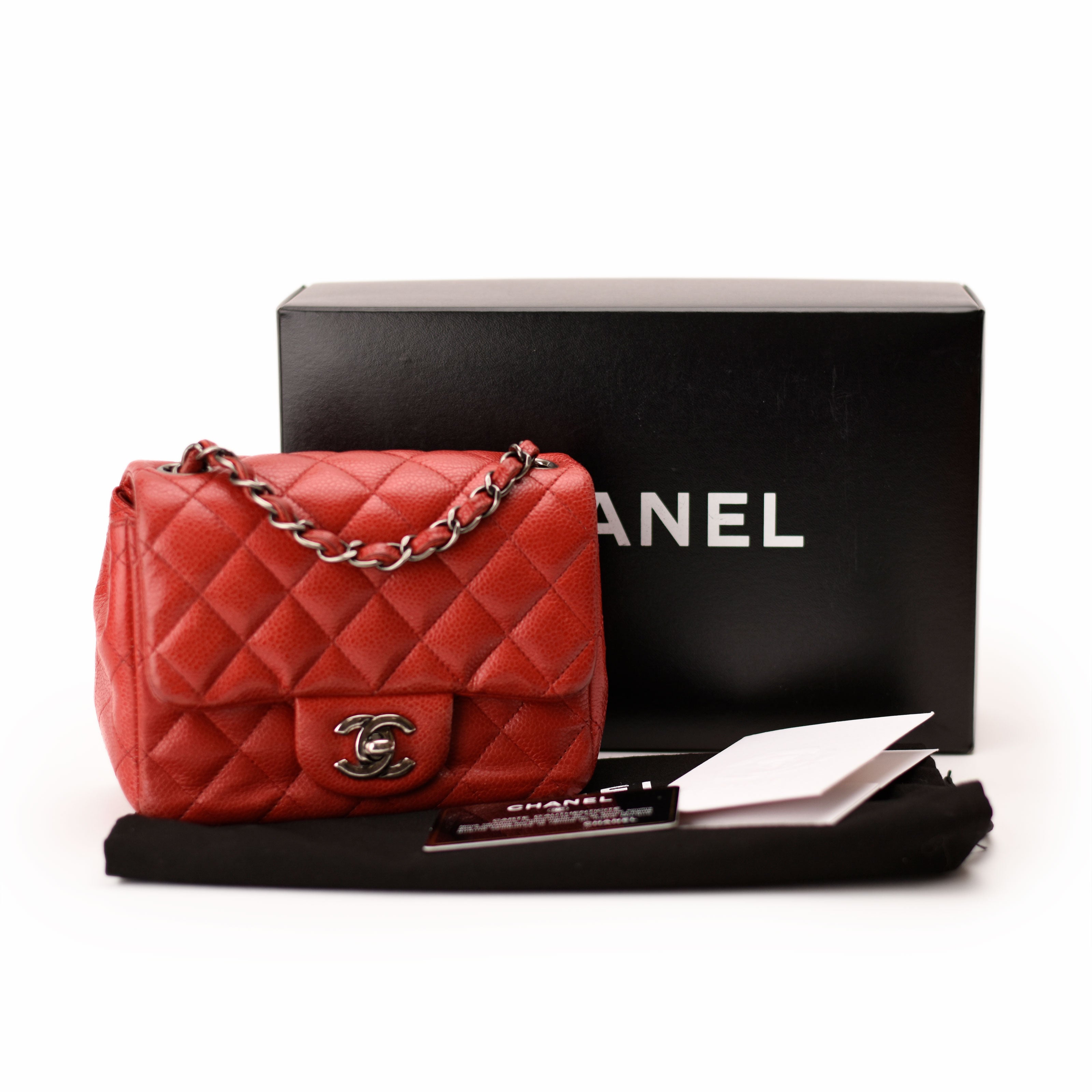 Chanel Mini Square Red Caviar RHW