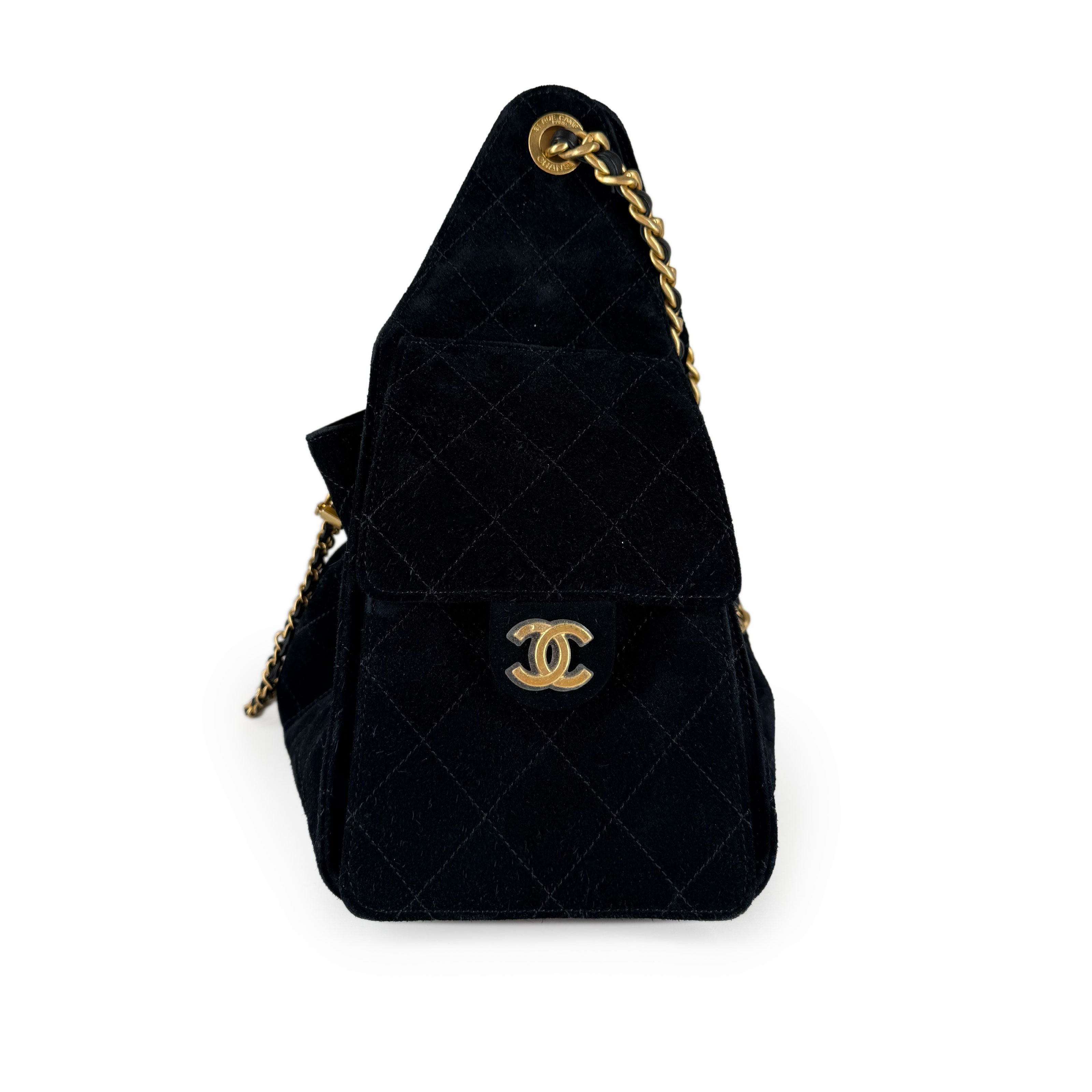 Chanel 25 Small Black Suede Calfskin Bag GHW