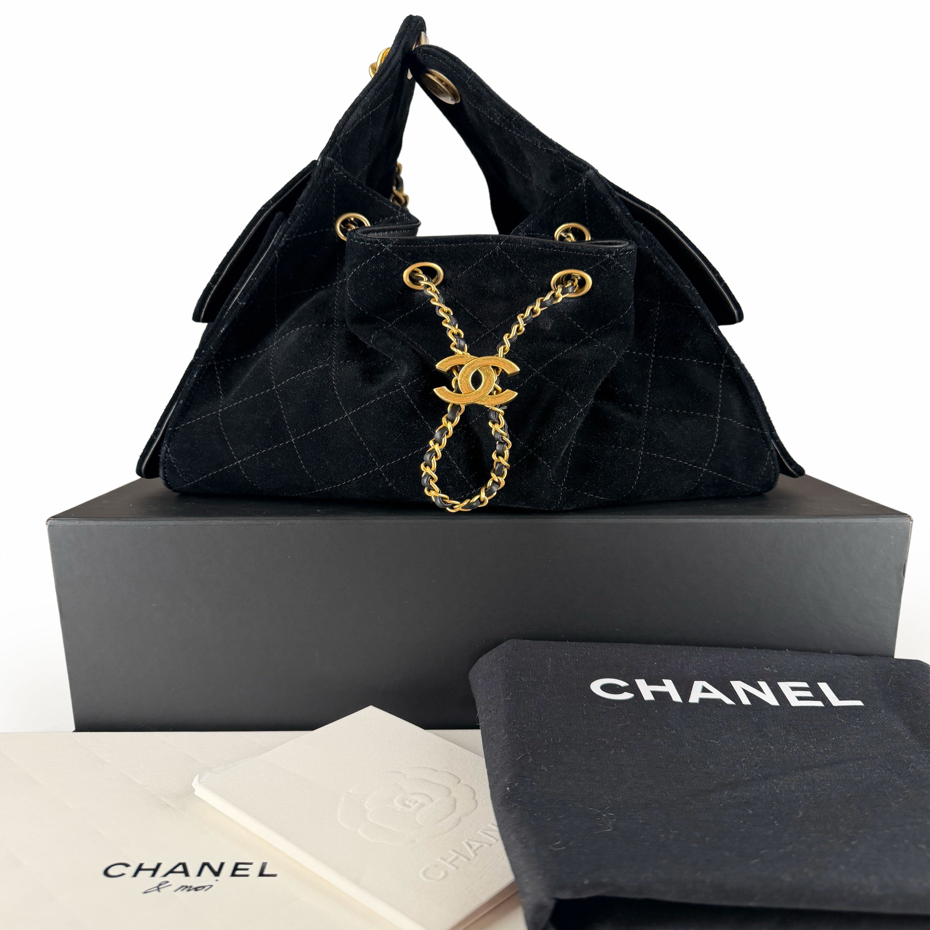 Chanel 25 Small Black Suede Calfskin Bag GHW