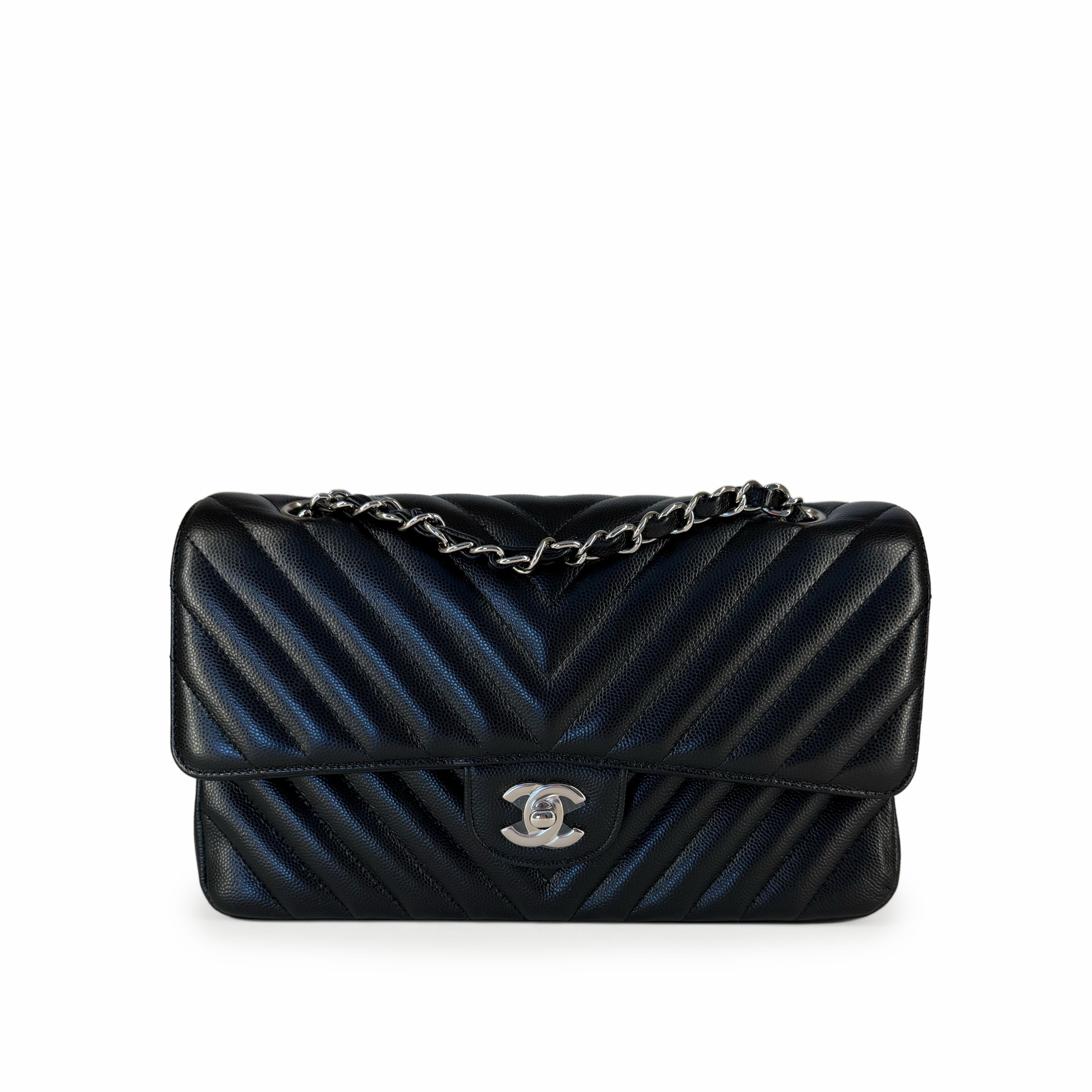Chanel Timeless Medium Black Caviar Chevron SHW