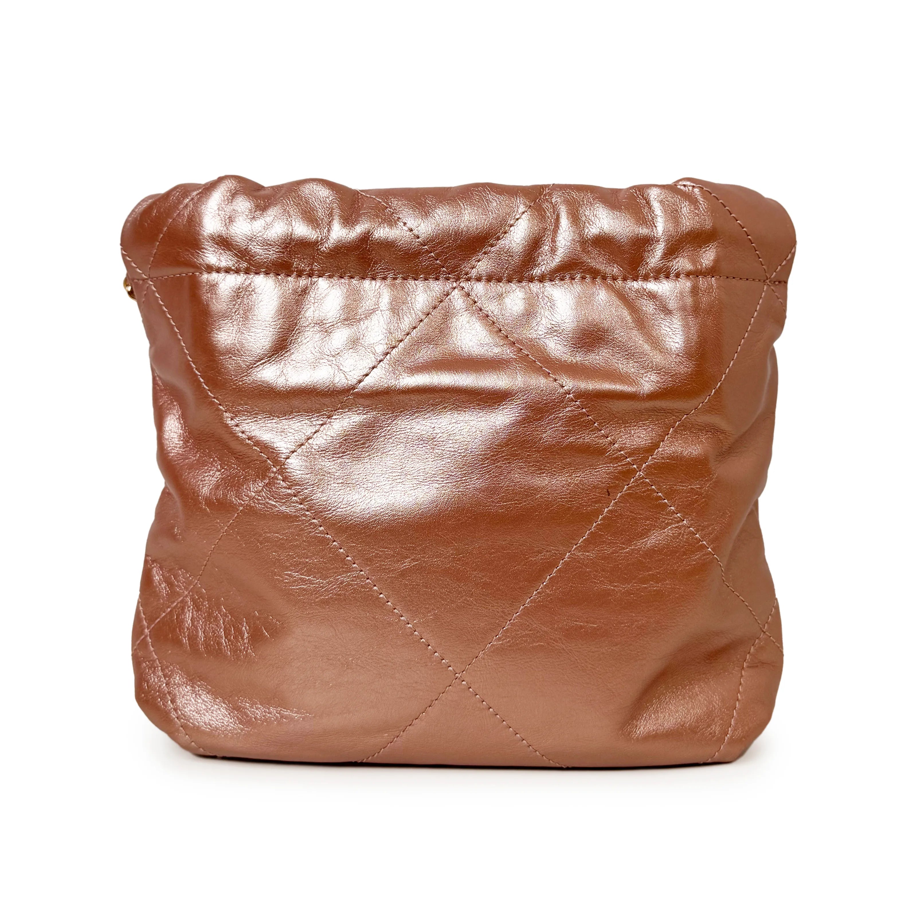 Chanel 22 Mini Metallic Pink Quilted Hobo Bag
