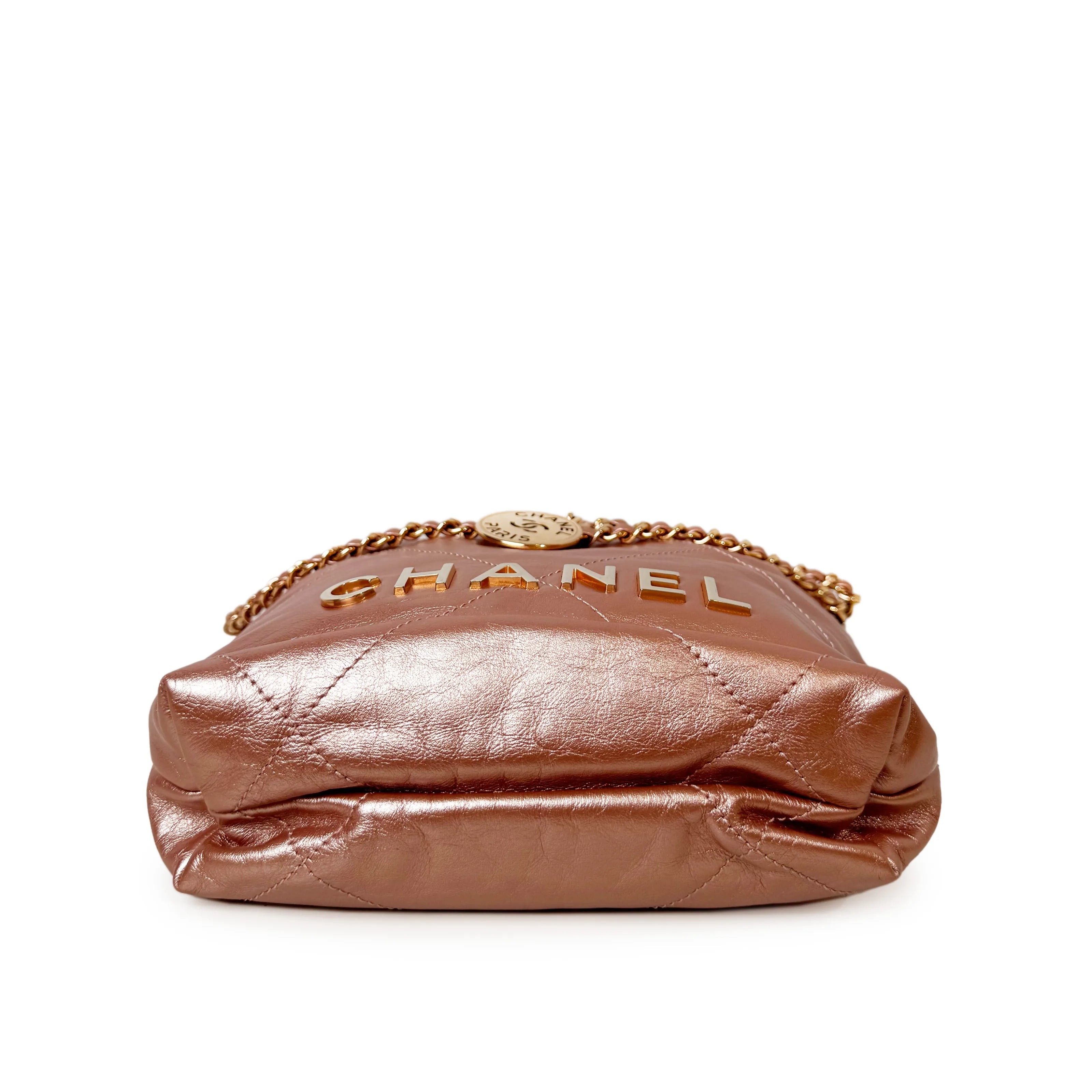 Chanel 22 Mini Metallic Pink Quilted Hobo Bag