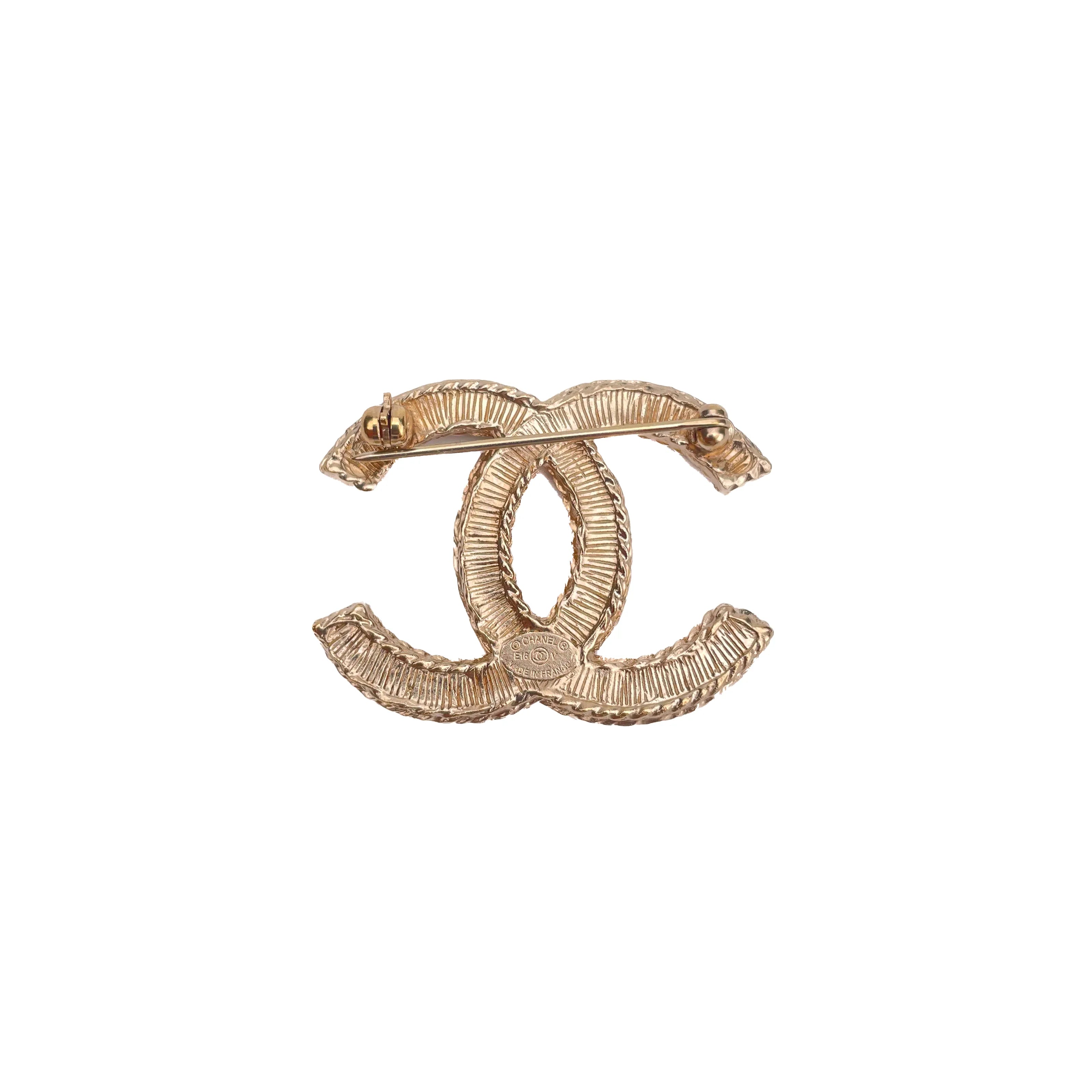 Chanel Gold-Tone Mini Pearl CC Brooch