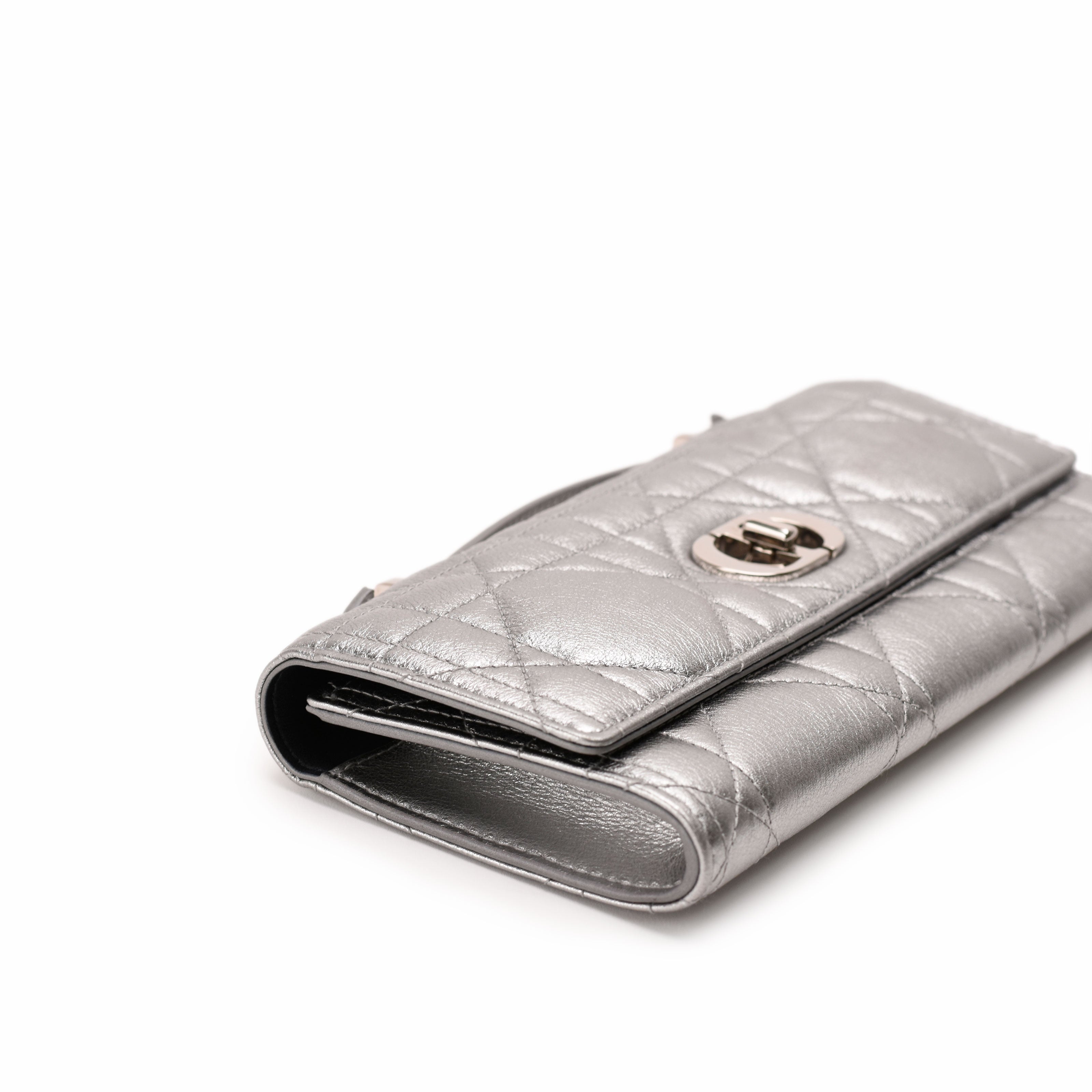Dior Miss Caro Top Handle Pouch Metallic Silver