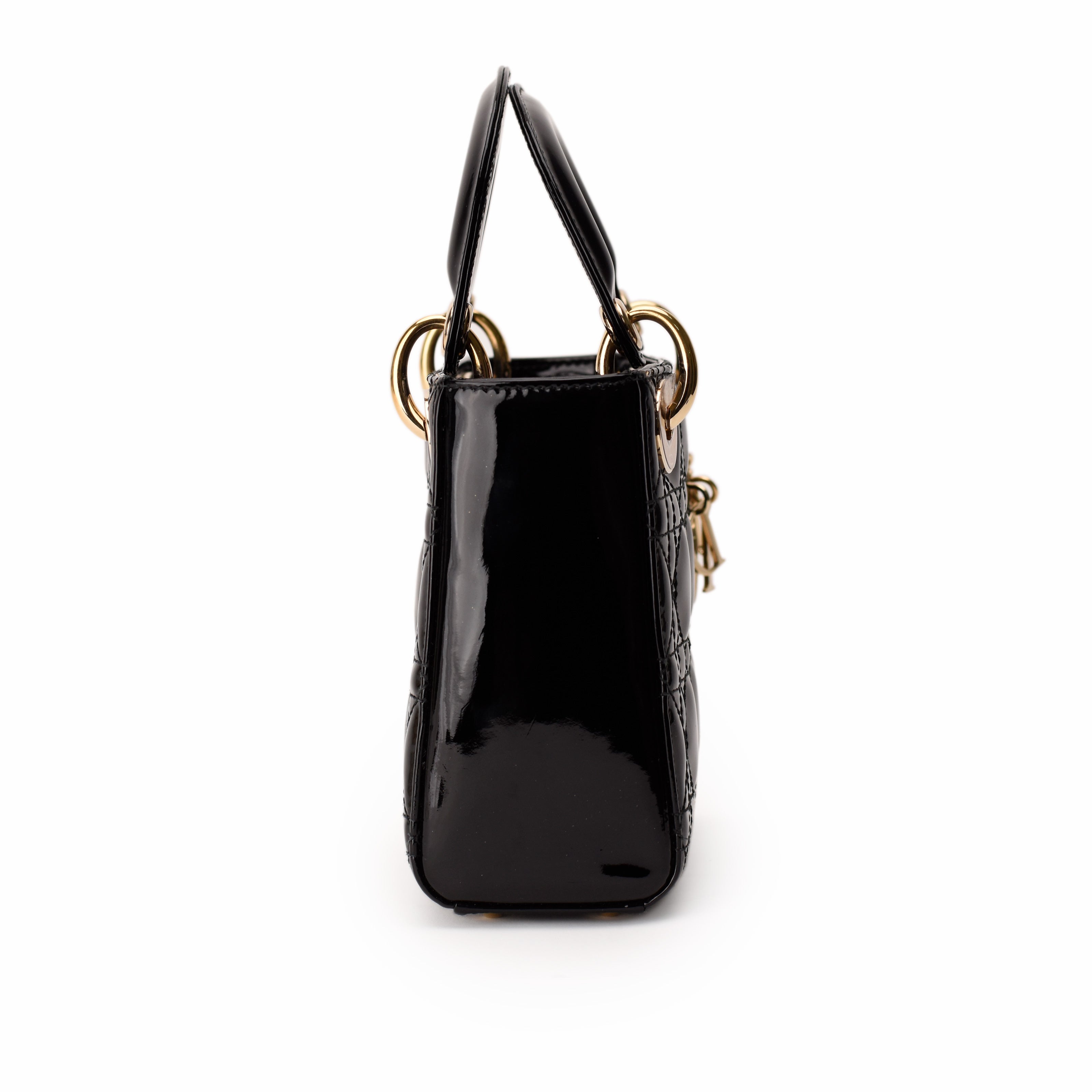 Dior Lady Dior Mini Black Patent CHW Bag