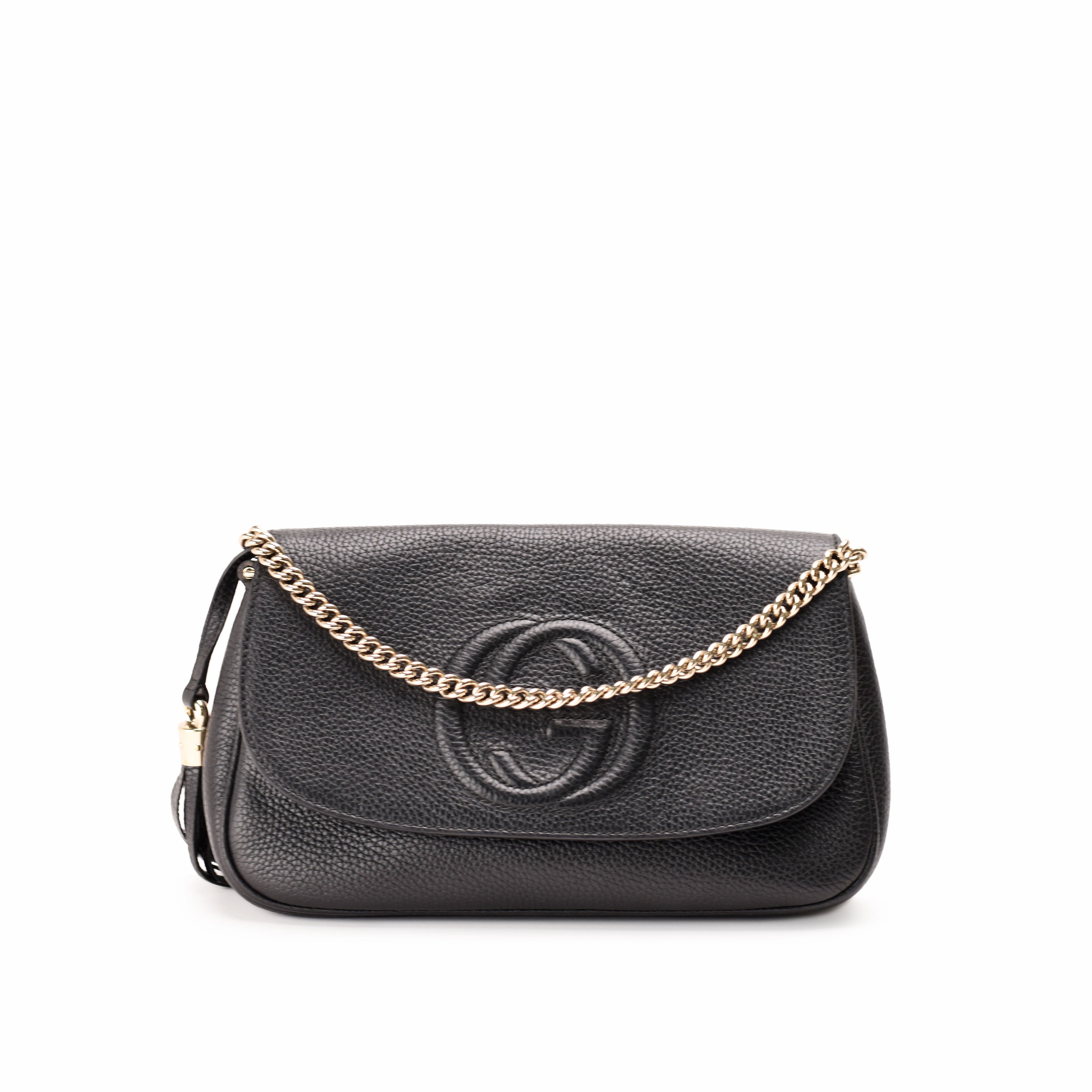 Gucci Black Pebbled Leather Soho Chain Flap Shoulder Bag