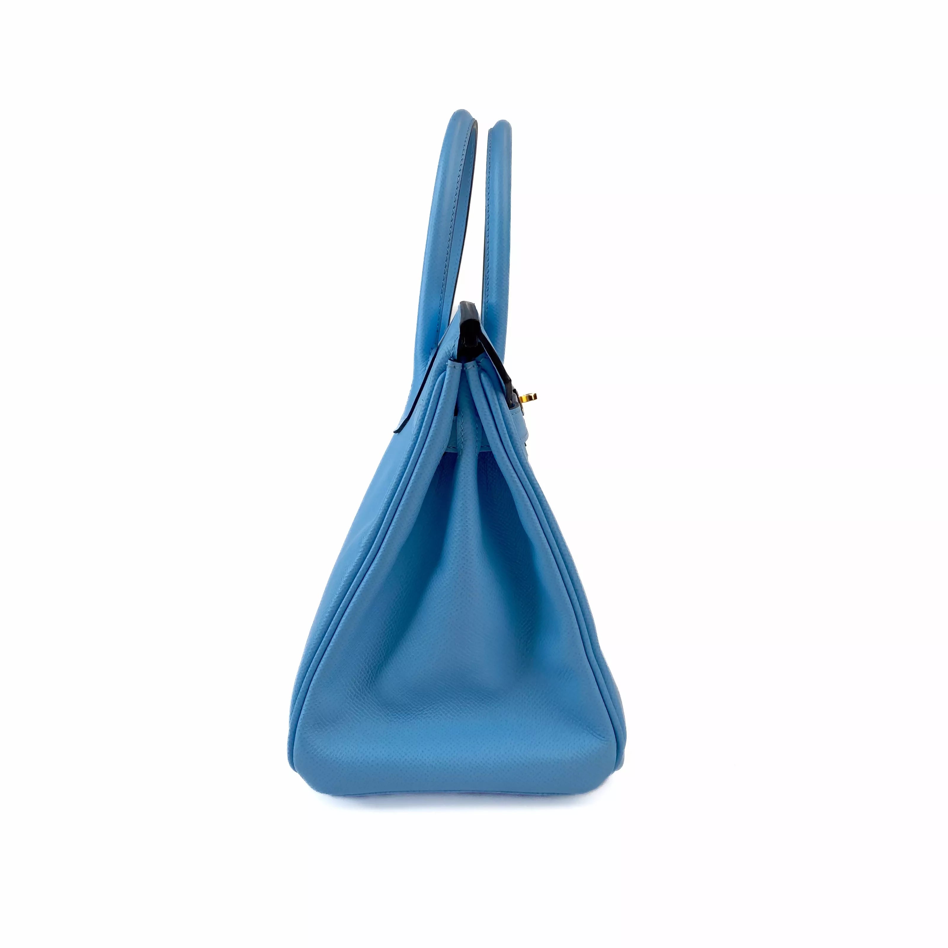 Hermès Birkin 30 in Blue Zanzibar Togo Leather with Gold Hardware Left Side