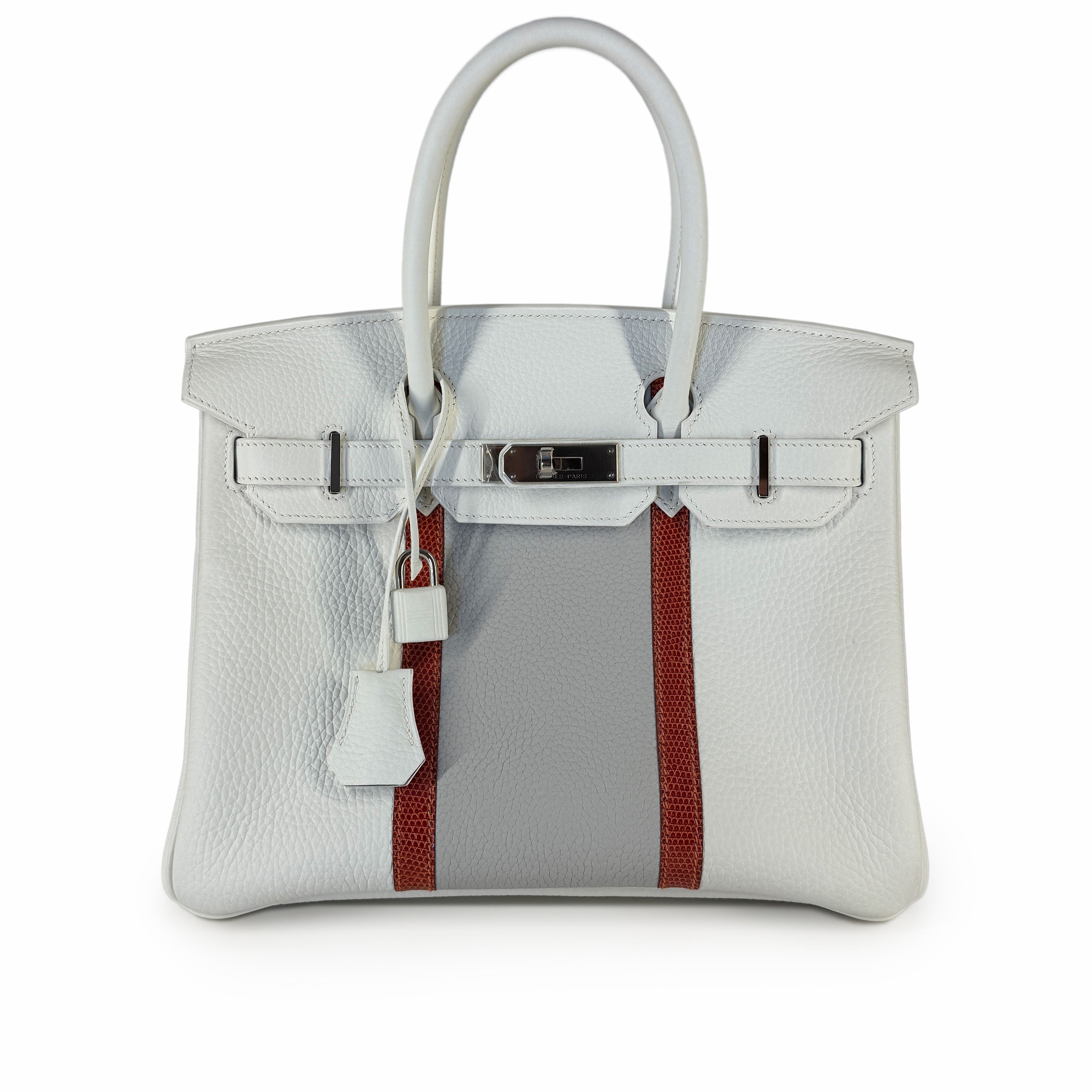 Hermès Birkin 30 Limited Edition Gris Perle, Blanc Clemence, and Sanguine Lizard Club
