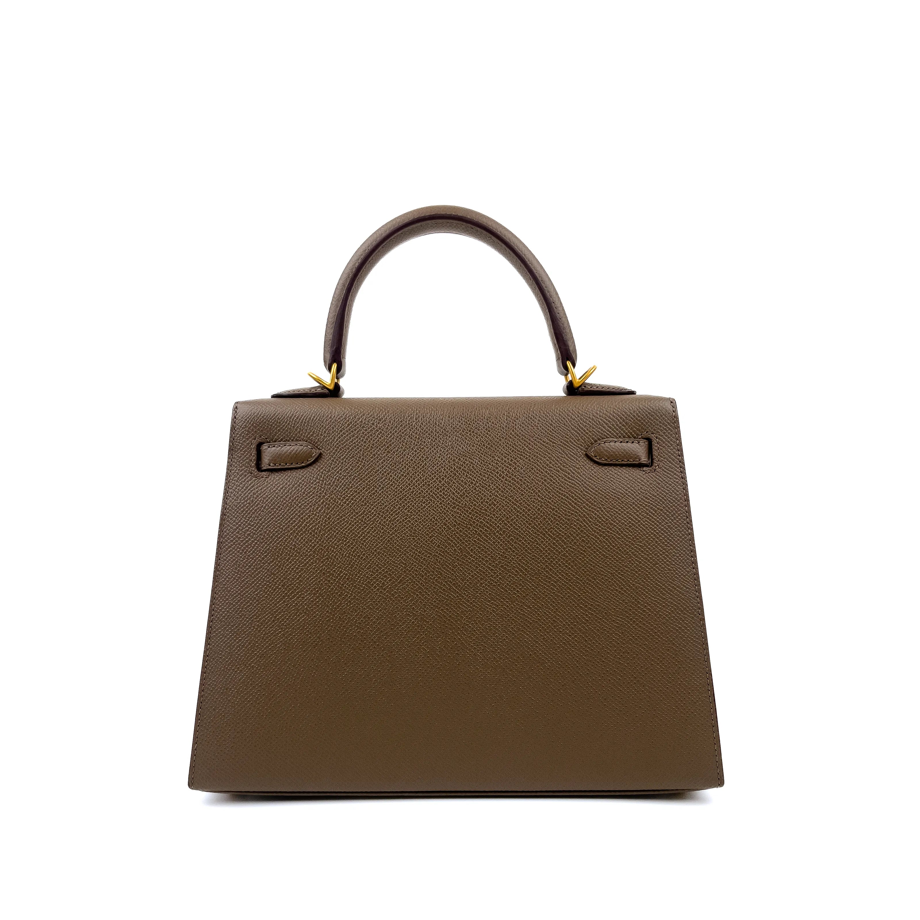 Hermès Kelly 25 Sellier Etoupe & Rouge H Bi-Colour with Brushed Gold Hardware