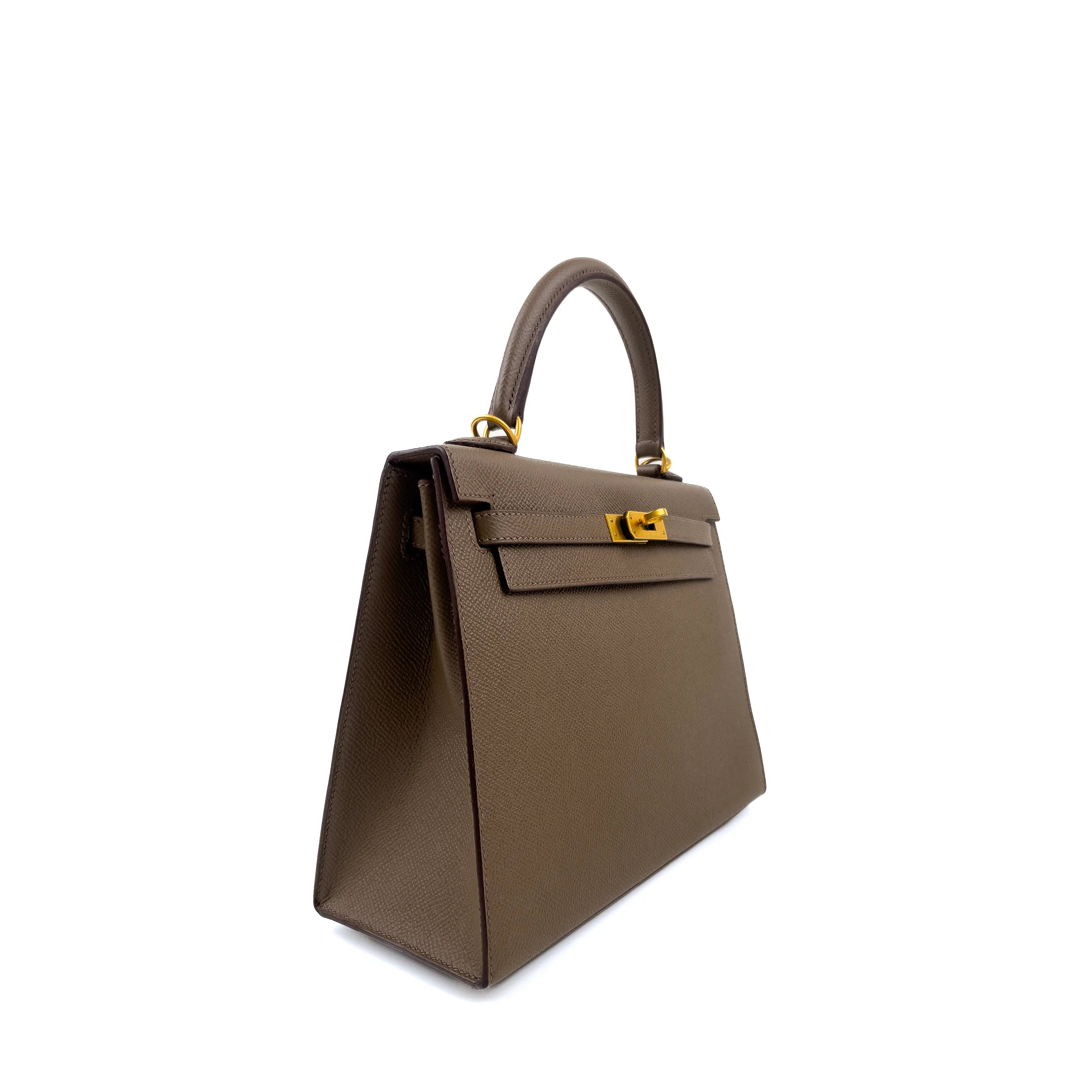 Hermès Kelly 25 Sellier Etoupe & Rouge H Bi-Colour with Brushed Gold Hardware