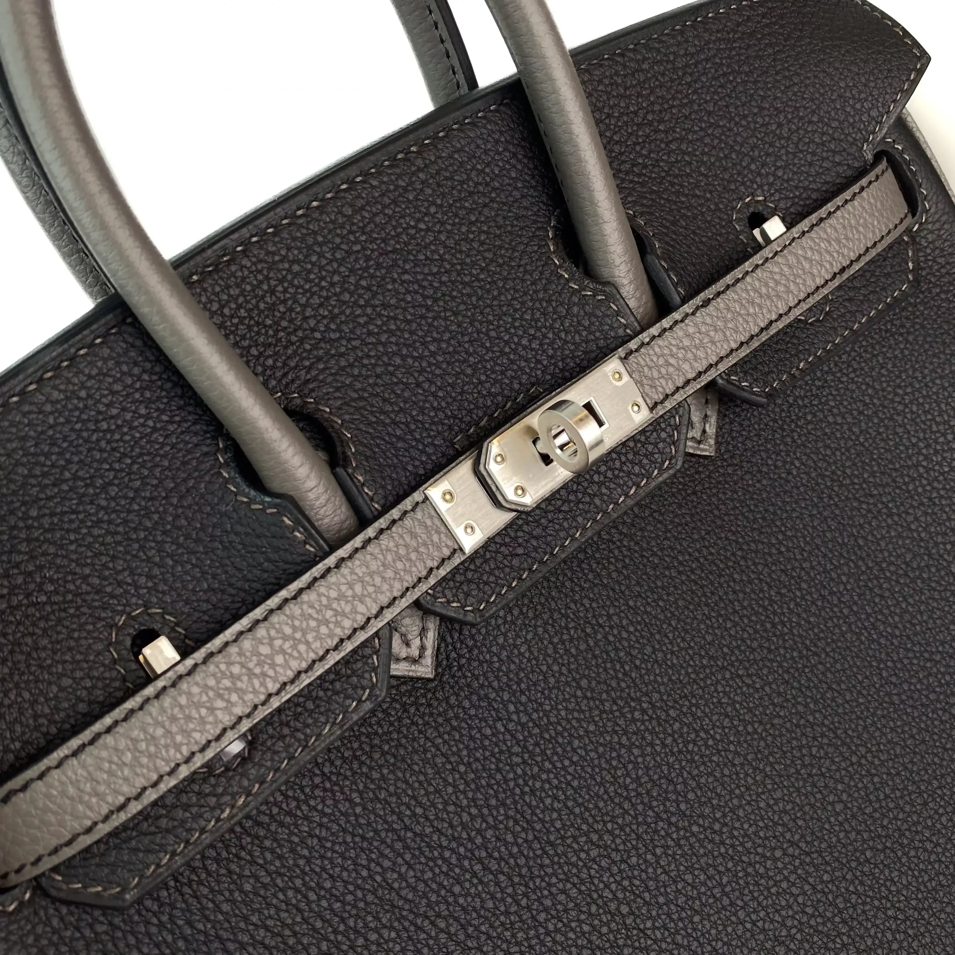 Hermes Birkin 25 Noir and Etoupe Togo Leather PHW 7